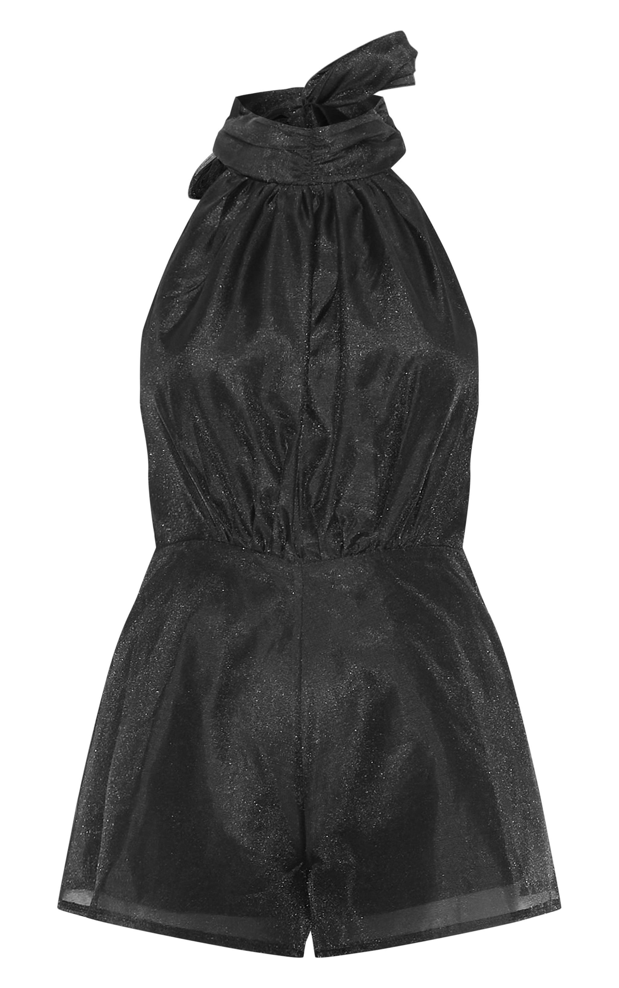 Black Organza High Tie Neck Romper Product Image