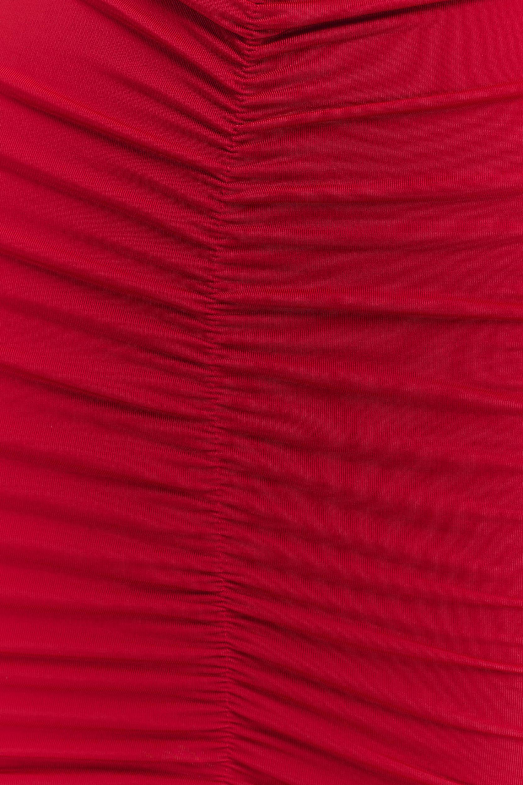 Caspian Slinky And Mesh Off Shoulder Mini Dress - Ruby Product Image