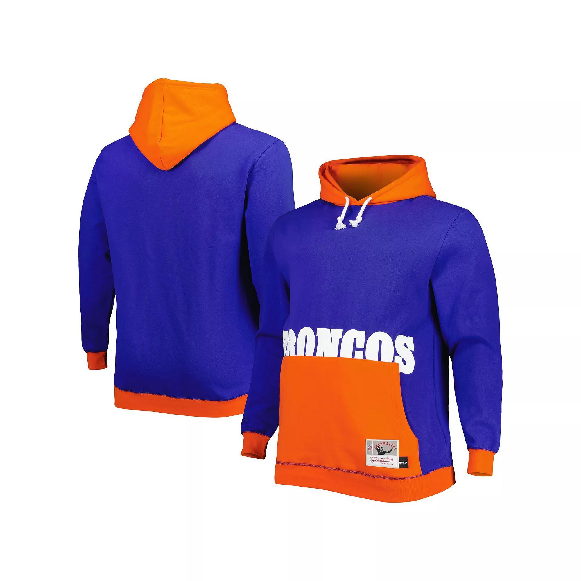 Men's Mitchell & Ness Navy/Orange Denver Broncos Big & Tall Big Face Pullover Hoodie, Size: 3XLT, Blue Product Image