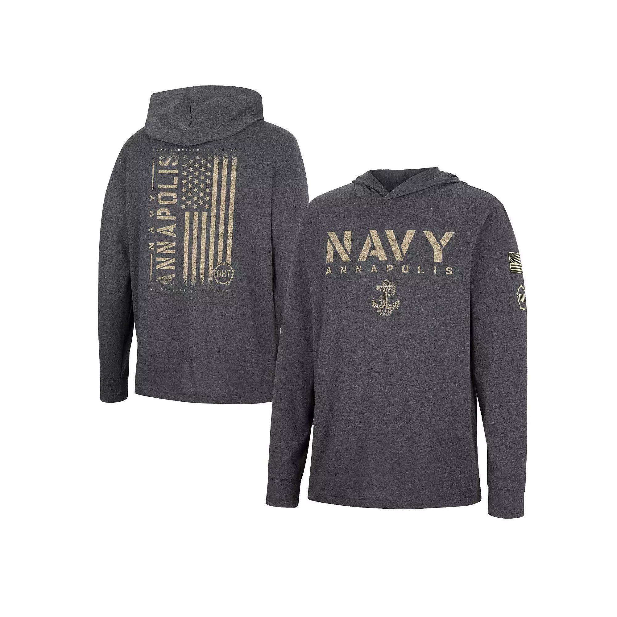 Men's Colosseum Charcoal Navy Midshipmen Team OHT Military Appreciation Hoodie Long Sleeve T-Shirt, Size: Large, Black Product Image