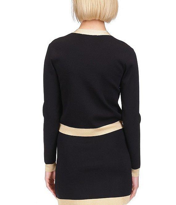 Michael Kors Metallic Trim V-Neck Long Sleeve Gold Button Cardigan Product Image