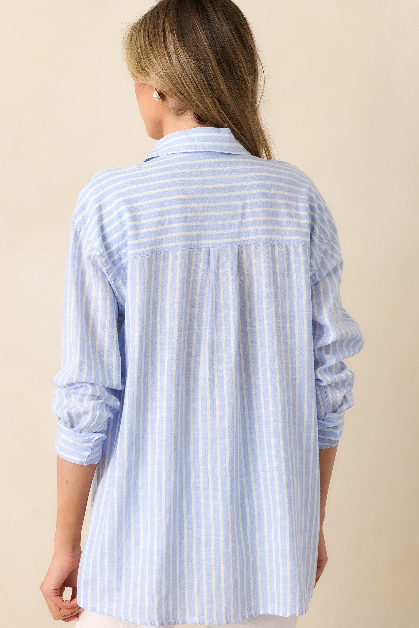 Coastline Cruise Light Blue Stripe Button Front Top Product Image