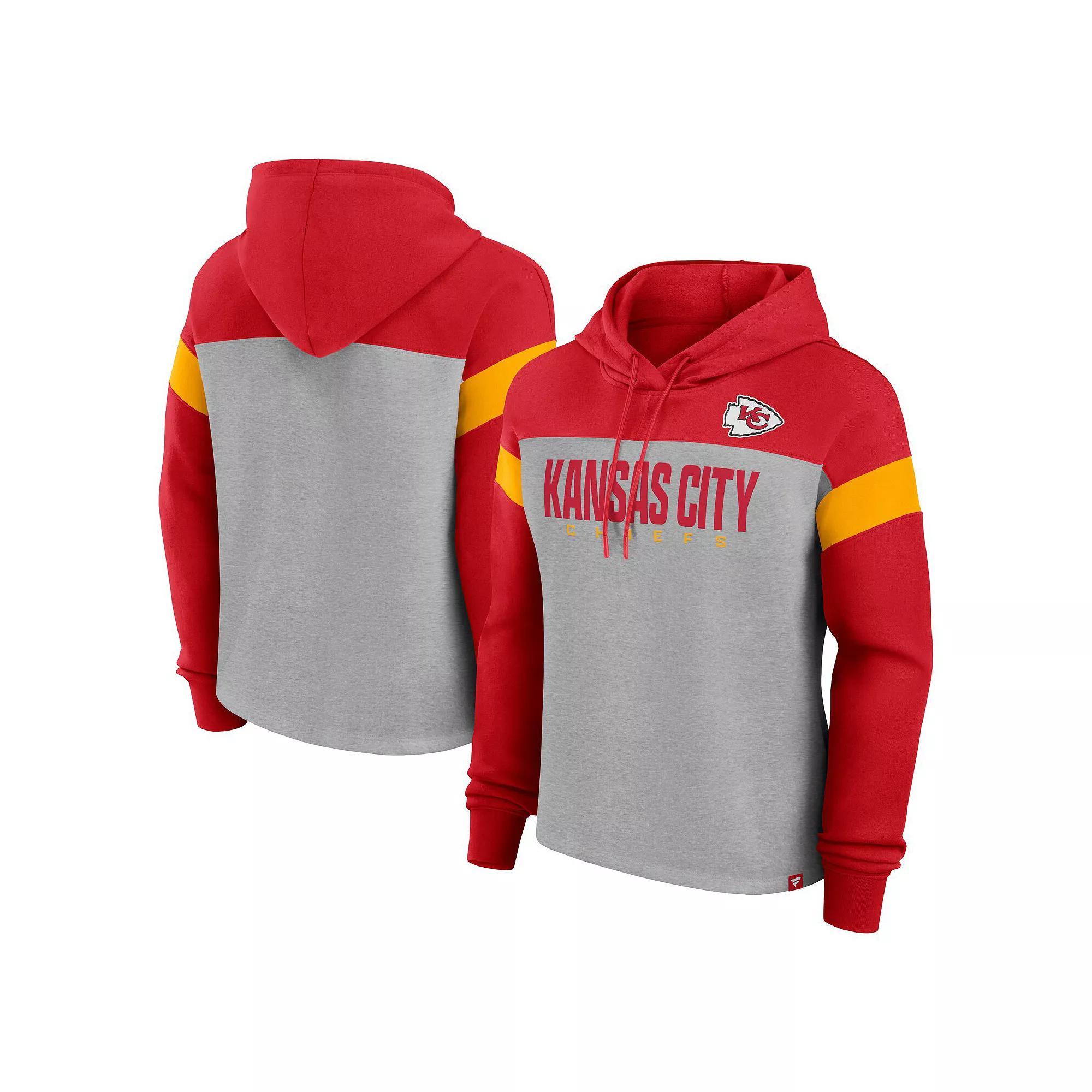 Women's Fanatics Heather Gray/Red Kansas City Chiefs Bold Play Call Pullover Hoodie, Size: Medium, Grey Product Image