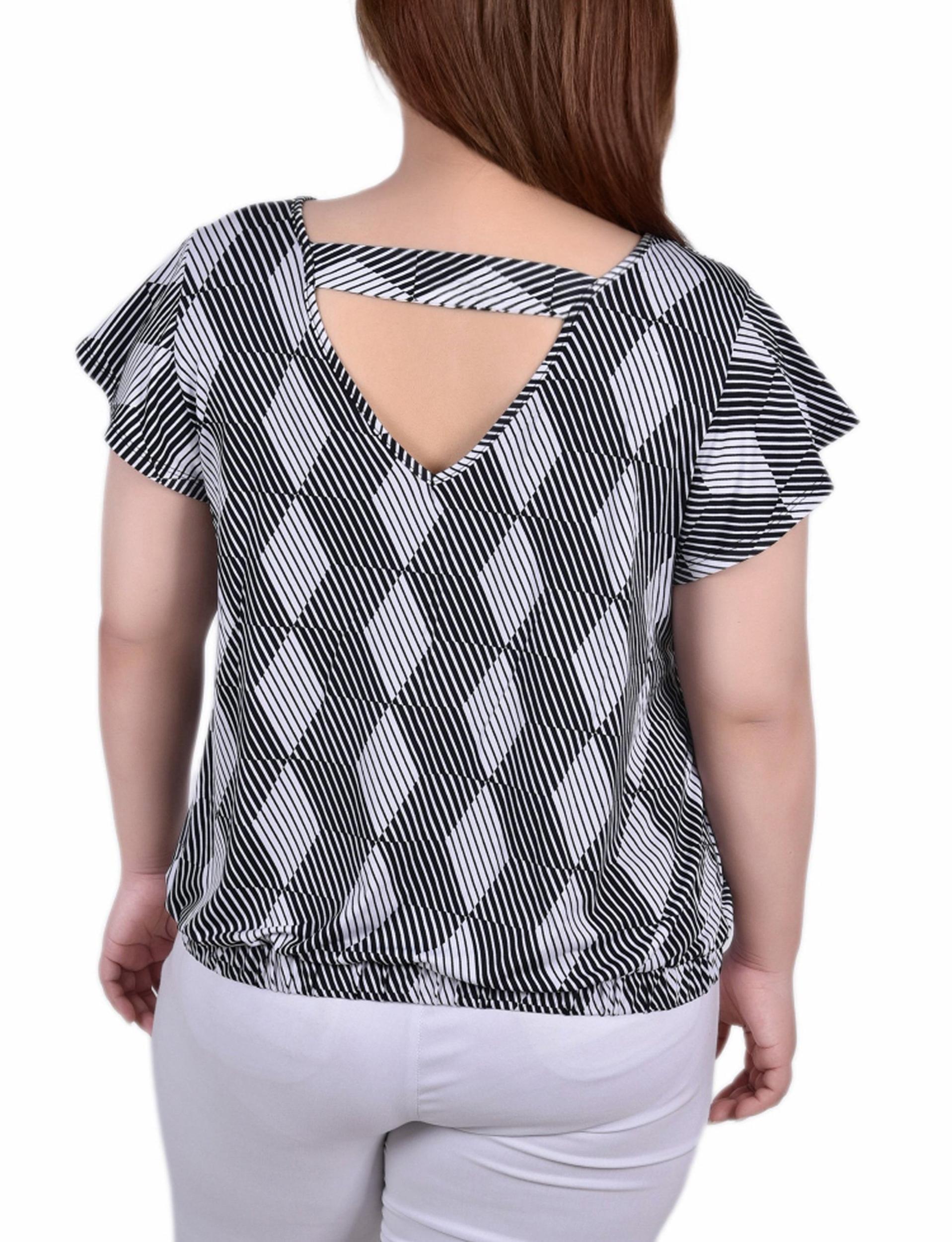 Black White Abstract Flutter Sleeve Top - Plus Size Product Image