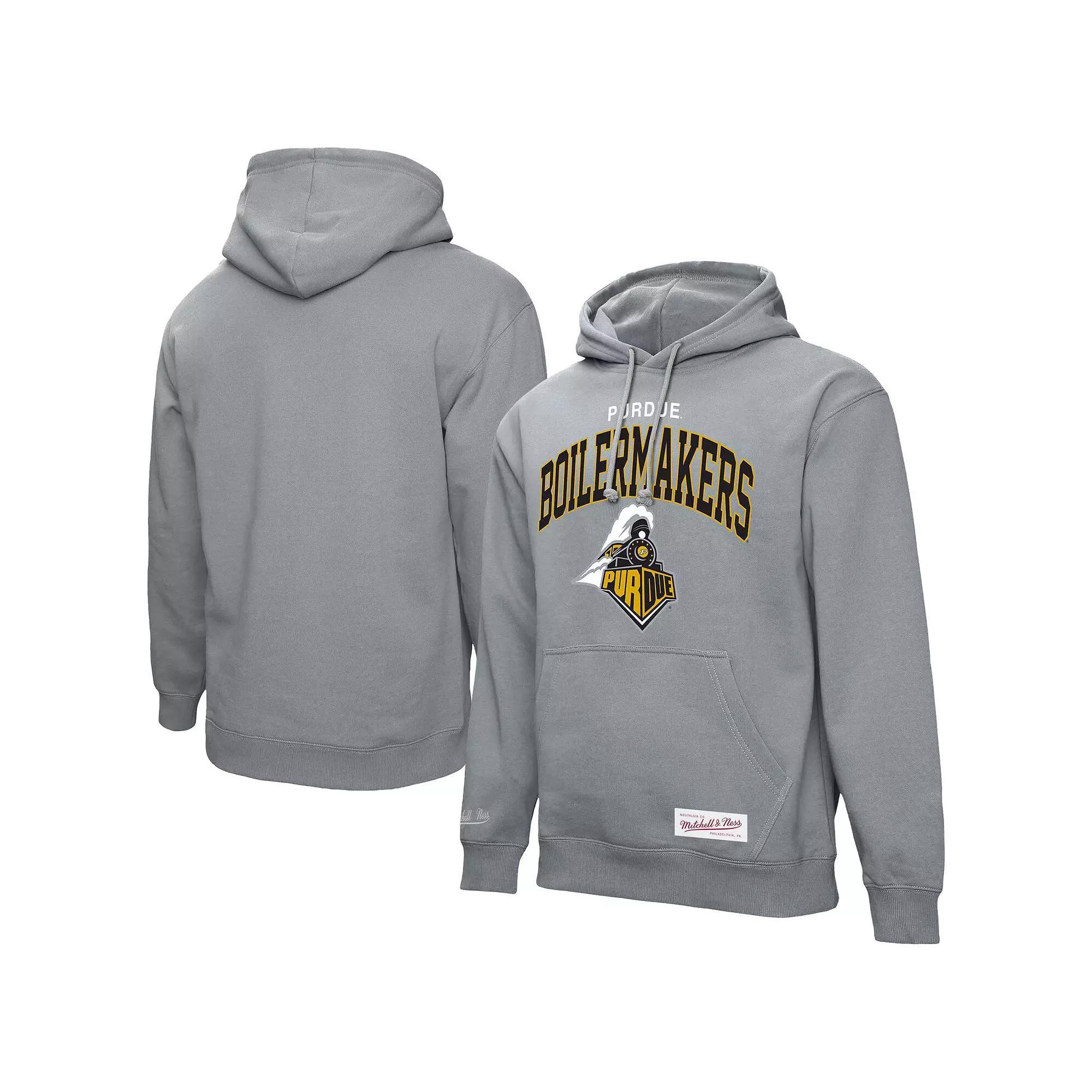 Men's Mitchell & Ness Heather Gray Purdue Boilermakers Classic Arch Pullover Hoodie,  Product Image