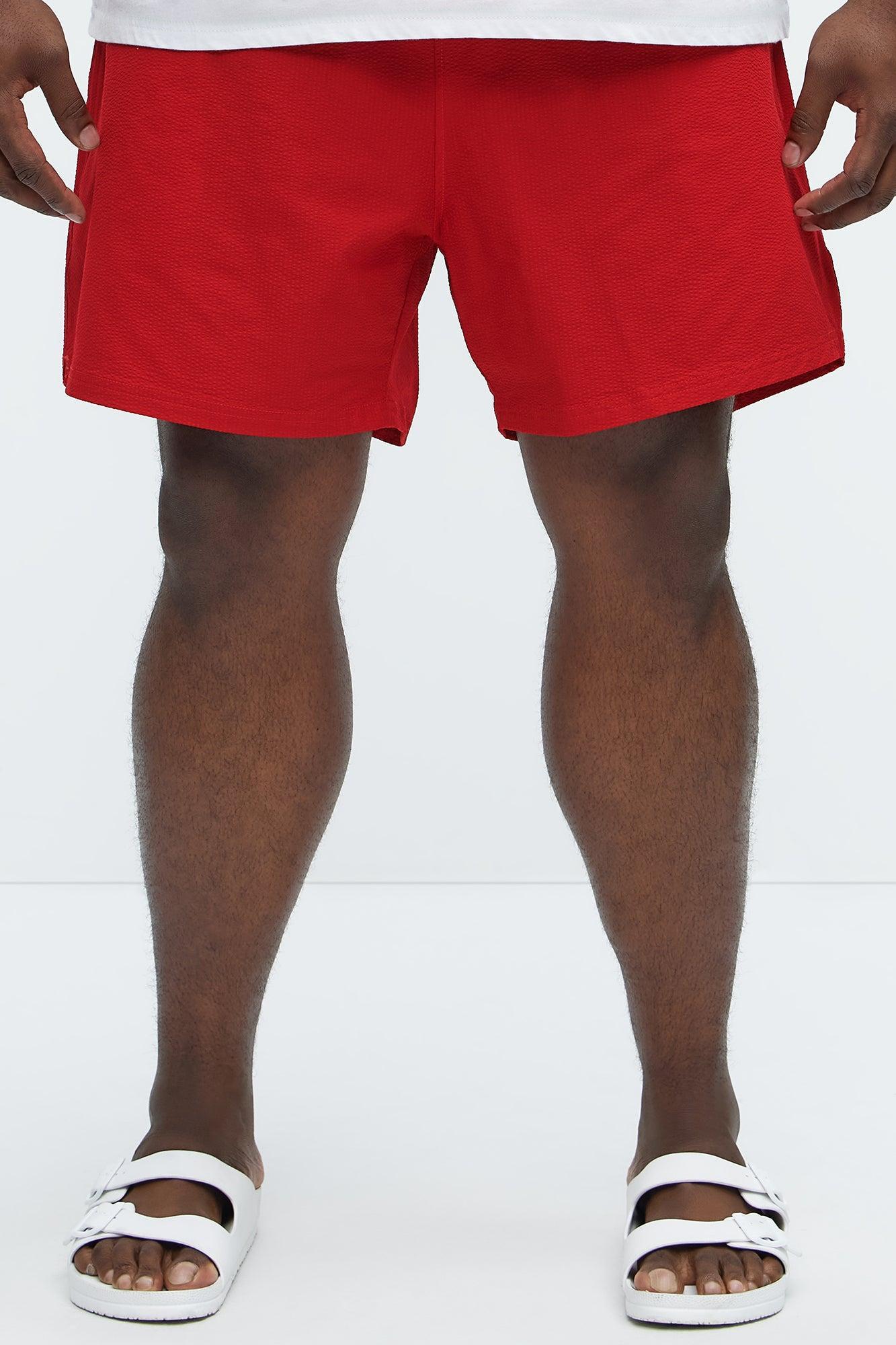 Seersucker Swim Mid Trunk - Red Product Image