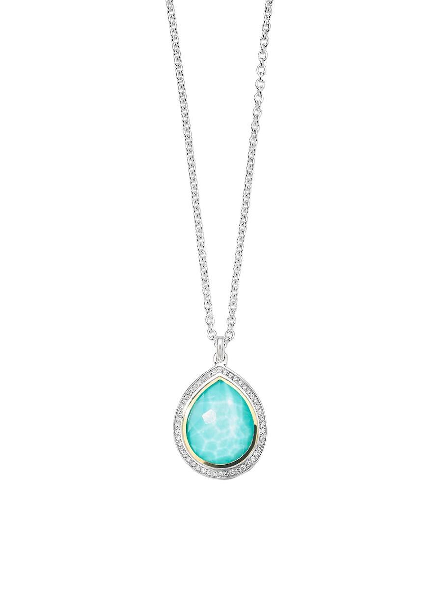 Womens 2T Rock Candy Teardrop 18K Gold, Sterling Silver, Turquoise & Diamond Small Pendant Necklace Product Image