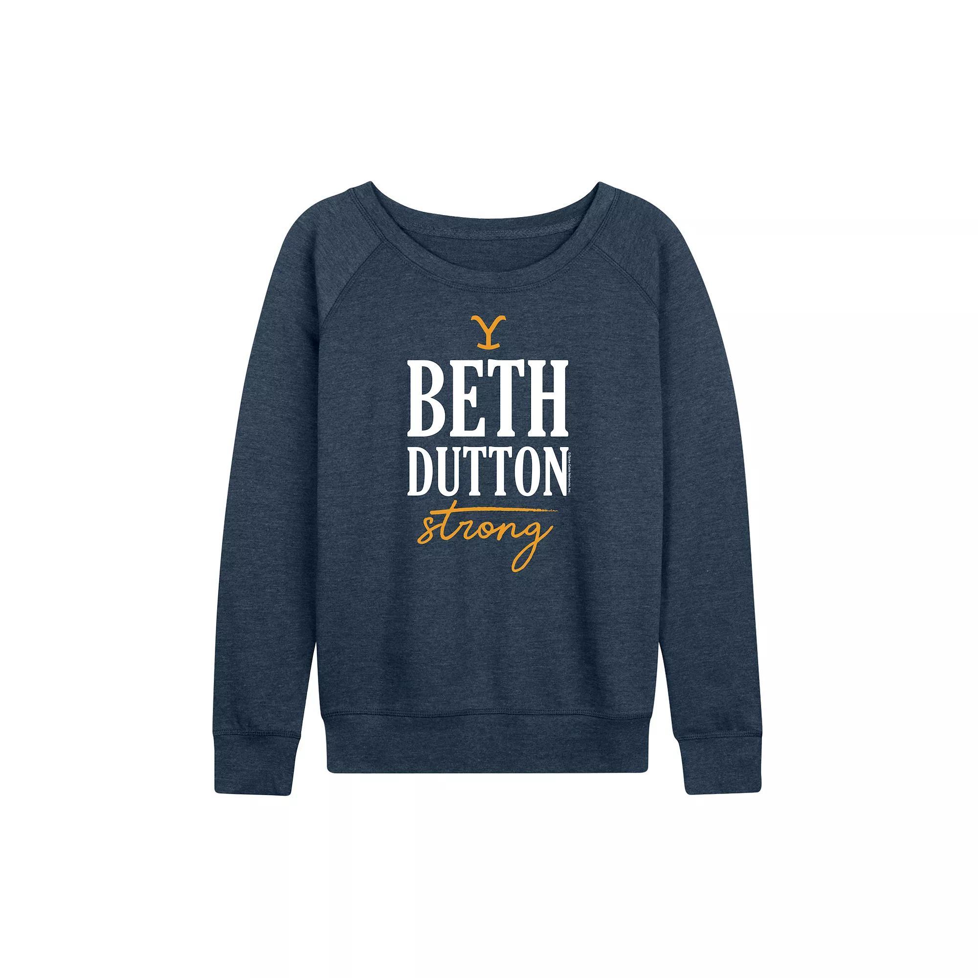 Women's Yellowstone Beth Dutton Strong French Terry Long Sleeve Tee, Girl's, Size: XL, Grey Indigo Product Image