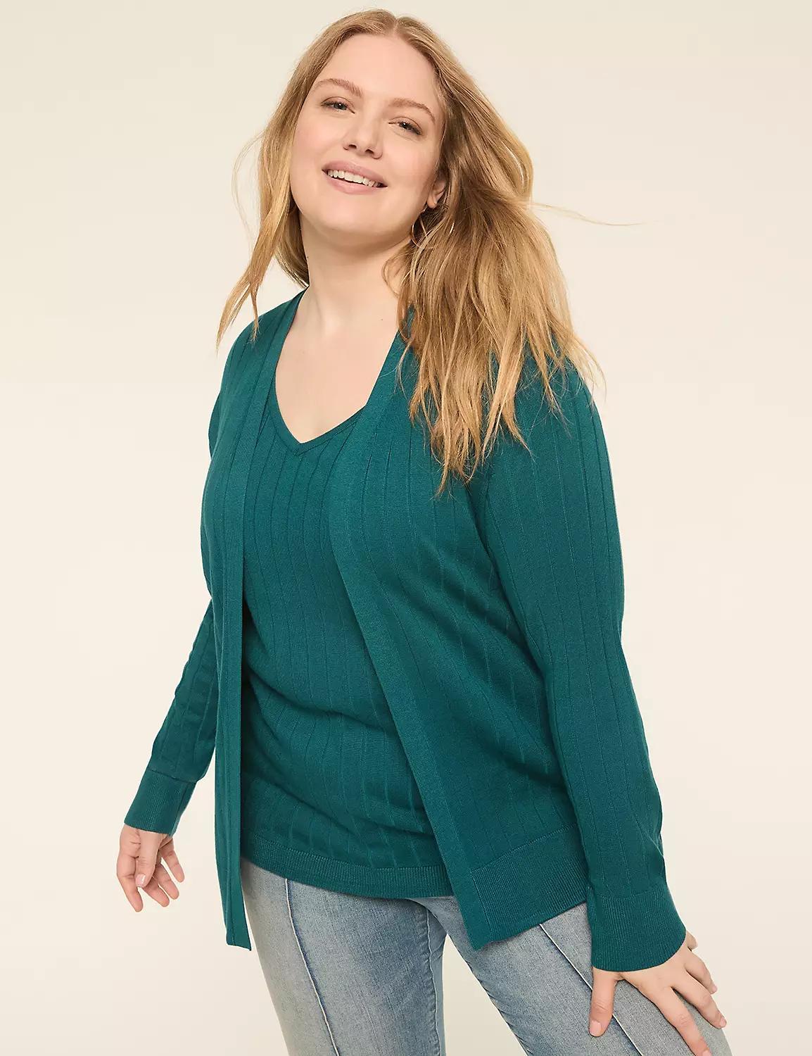 Modern Ribbed Long-Sleeve Open-Front Cardigan Product Image