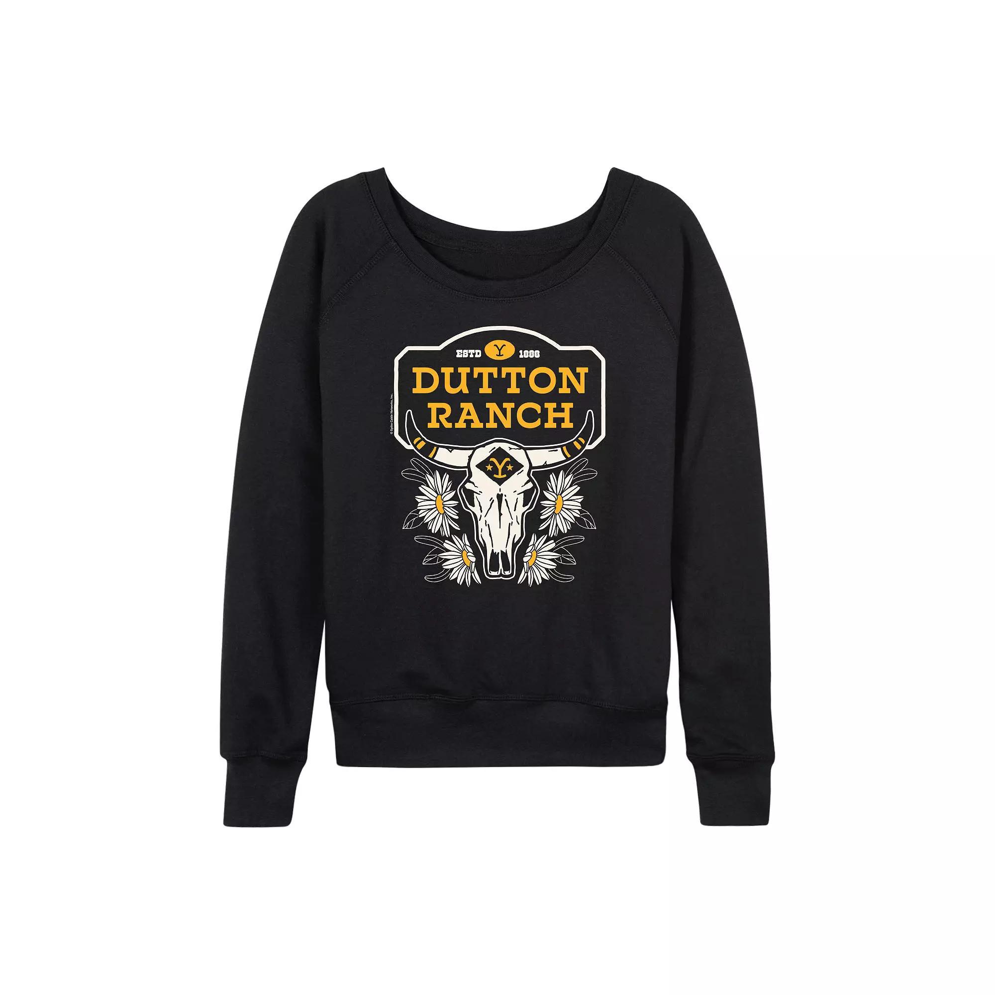 Women's Yellowstone Dutton Ranch Skull French Terry Long Sleeve Tee, Size: Small, Black Product Image