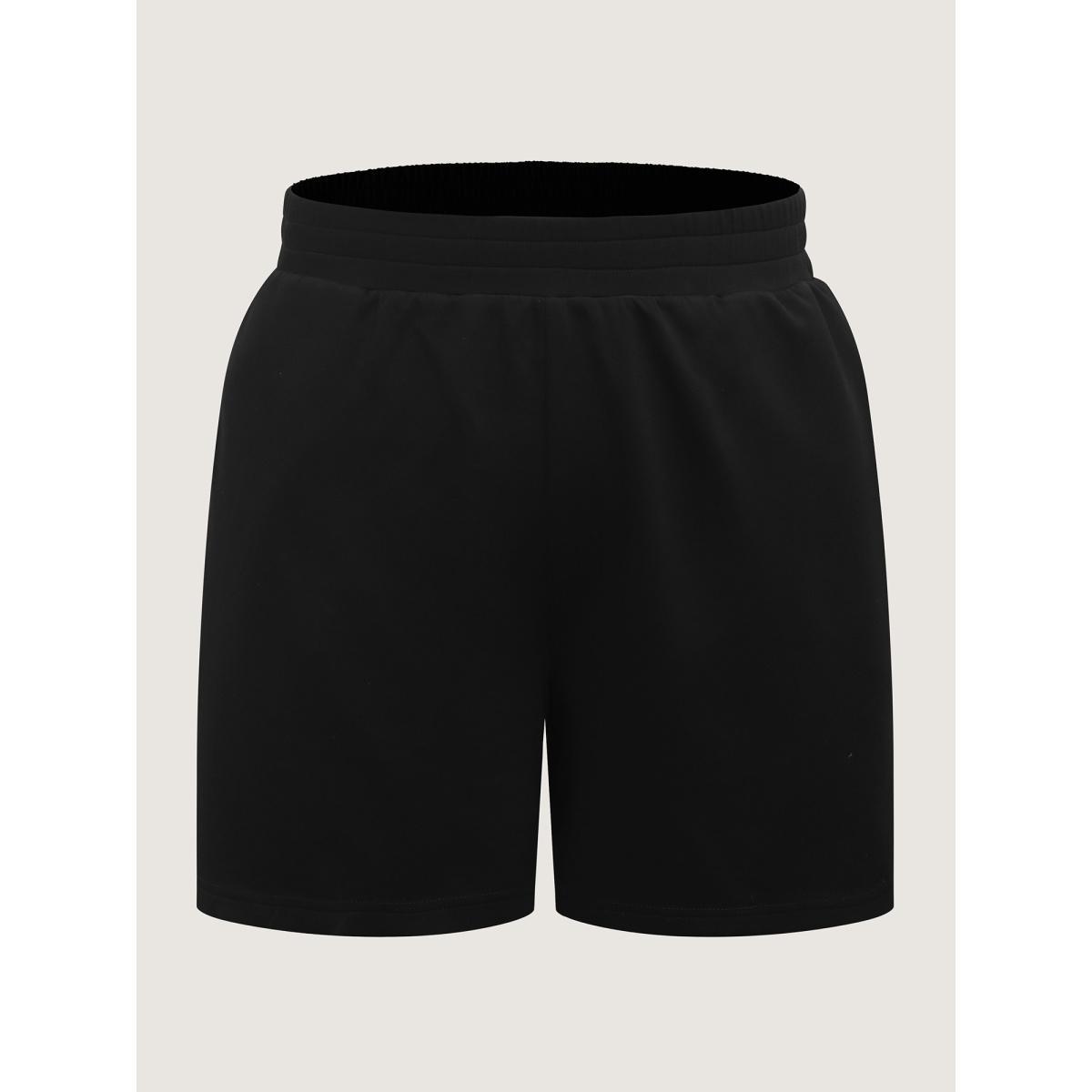 Plus Size Side Drawstring Straight-Leg Shorts Women Black Casual Drawstring Straight Leg Everyday-Casual Shorts BloomChic 10/M Product Image