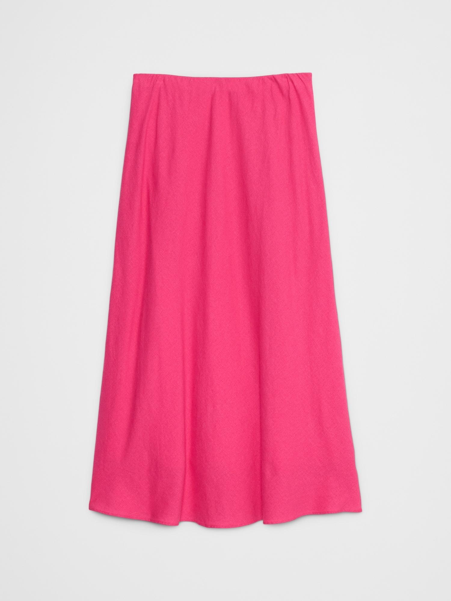 Linen-Blend Midi Slip Skirt Product Image