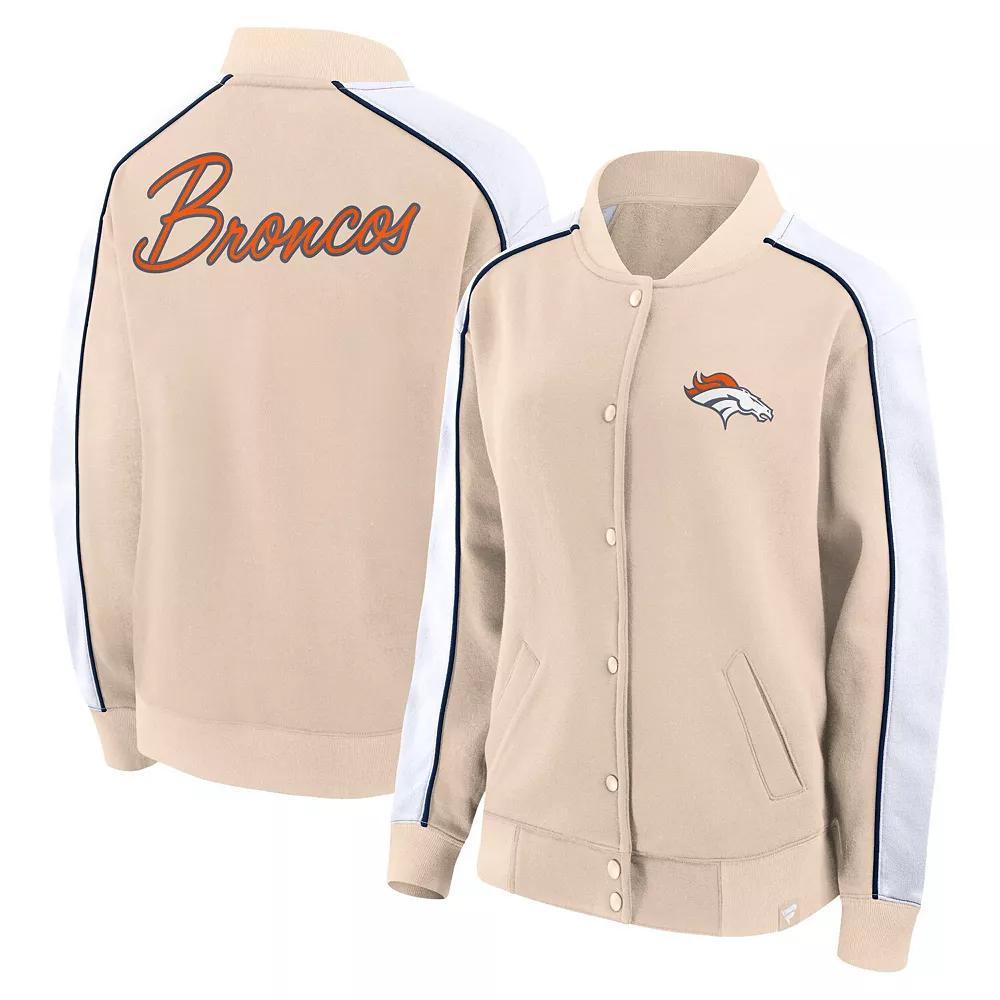 Women's Fanatics Branded Tan Denver Broncos Lounge Full-Snap Varsity Jacket, Size: 2XL, Team Product Image