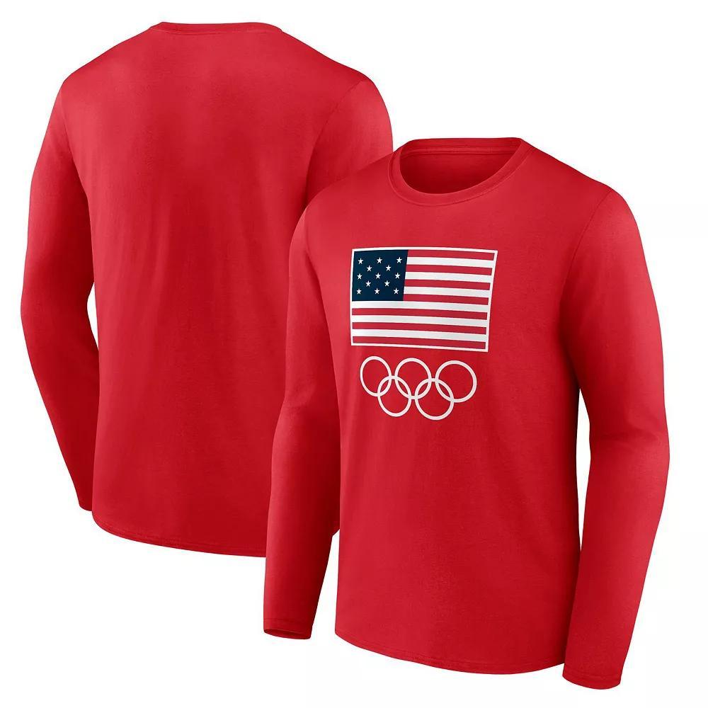 Men's Fanatics Red Team USA Flag and Rings Long Sleeve T-Shirt,  Product Image