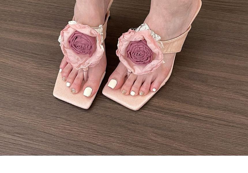 Low Heel Flower Accent Flip Flops Product Image