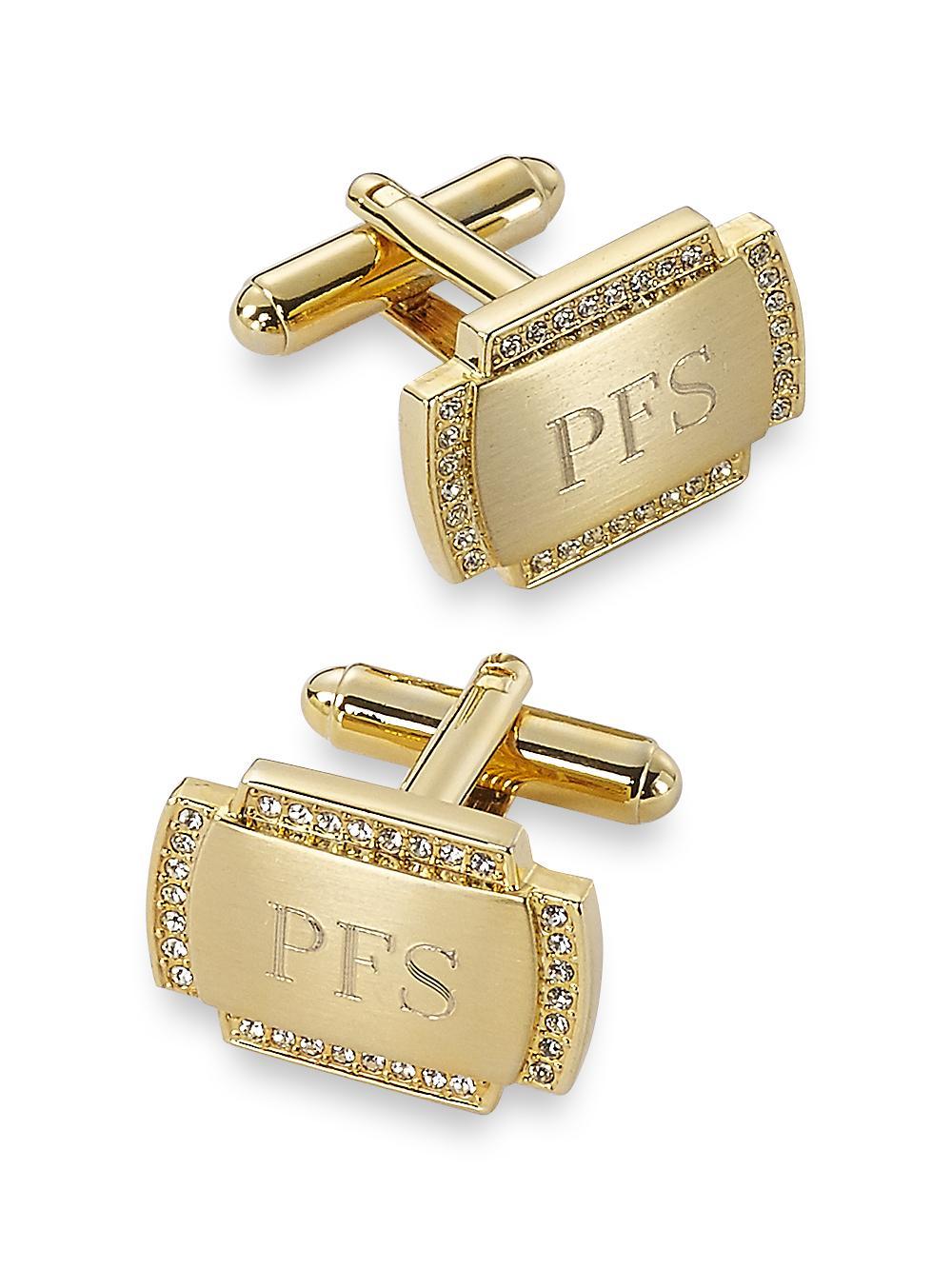 Crystal Border Engravable Cufflinks - Gold Product Image