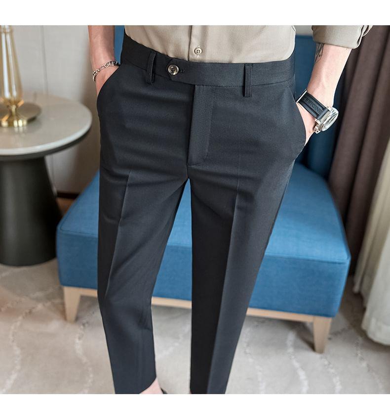 Mid Rise Plain Cropped Tapered Dress Pants Product Image