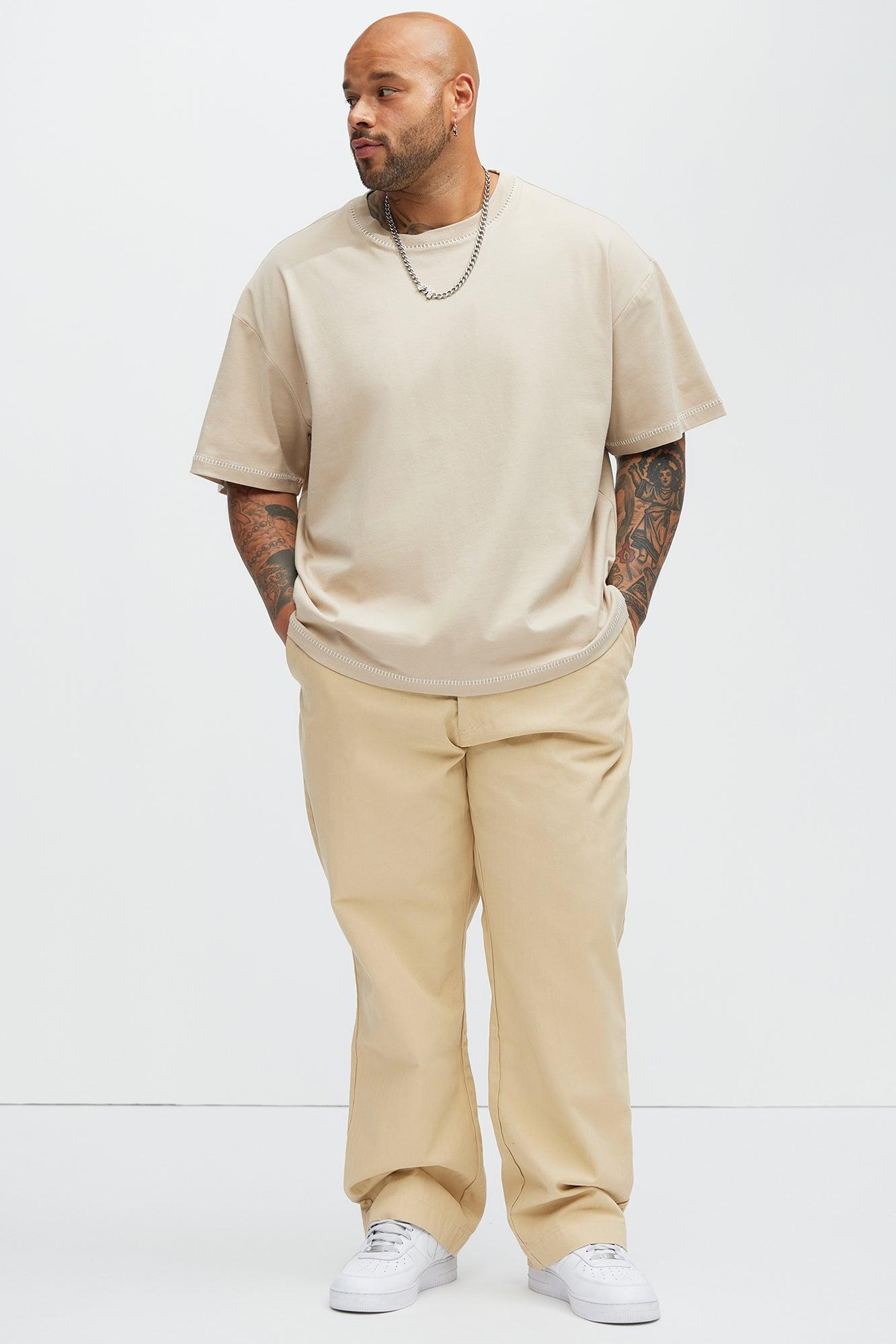 Berry Herringbone Straight Pants - Khaki Product Image