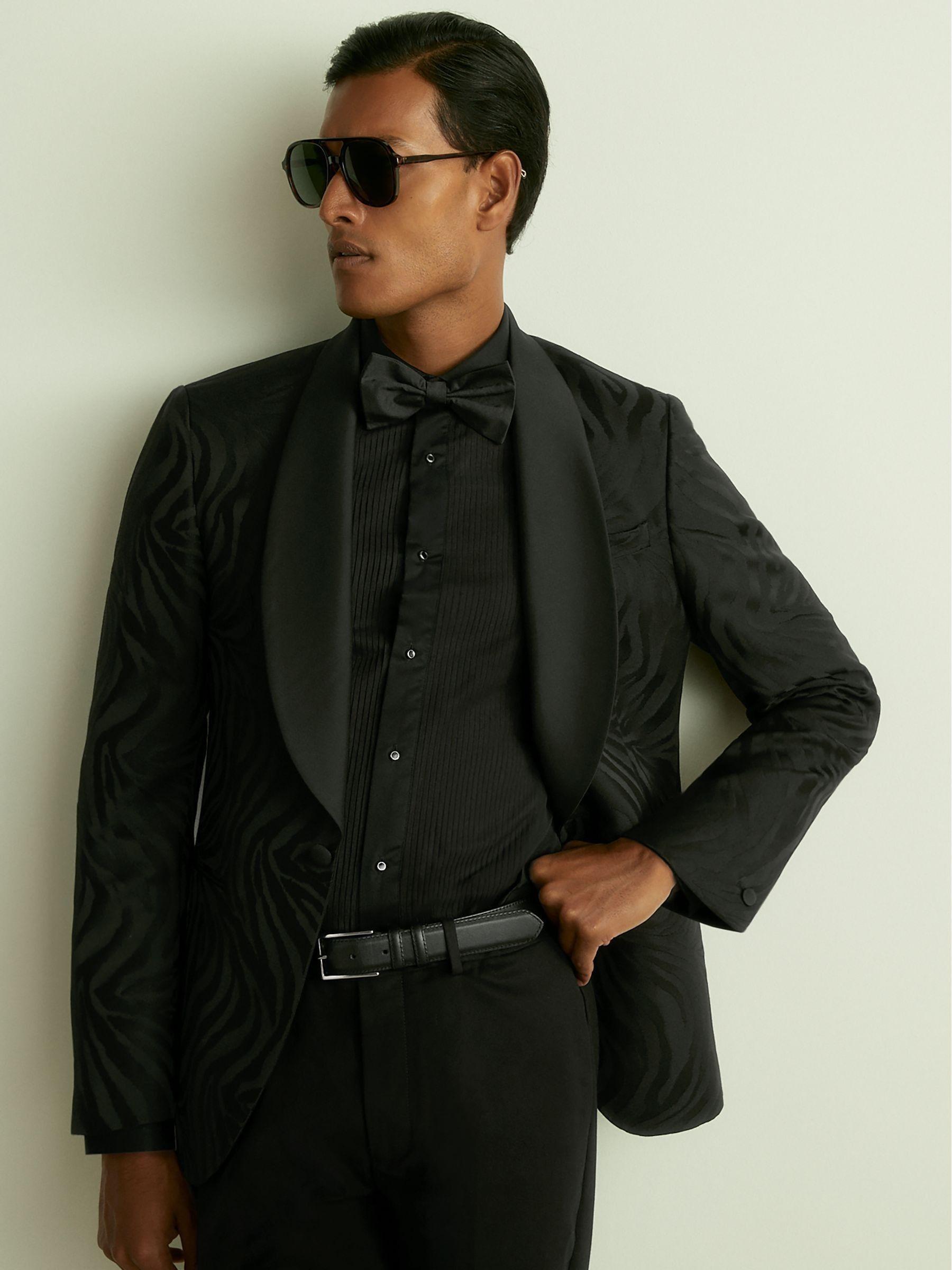 Wool-Blend Jacquard Tuxedo Jacket in Black Product Image