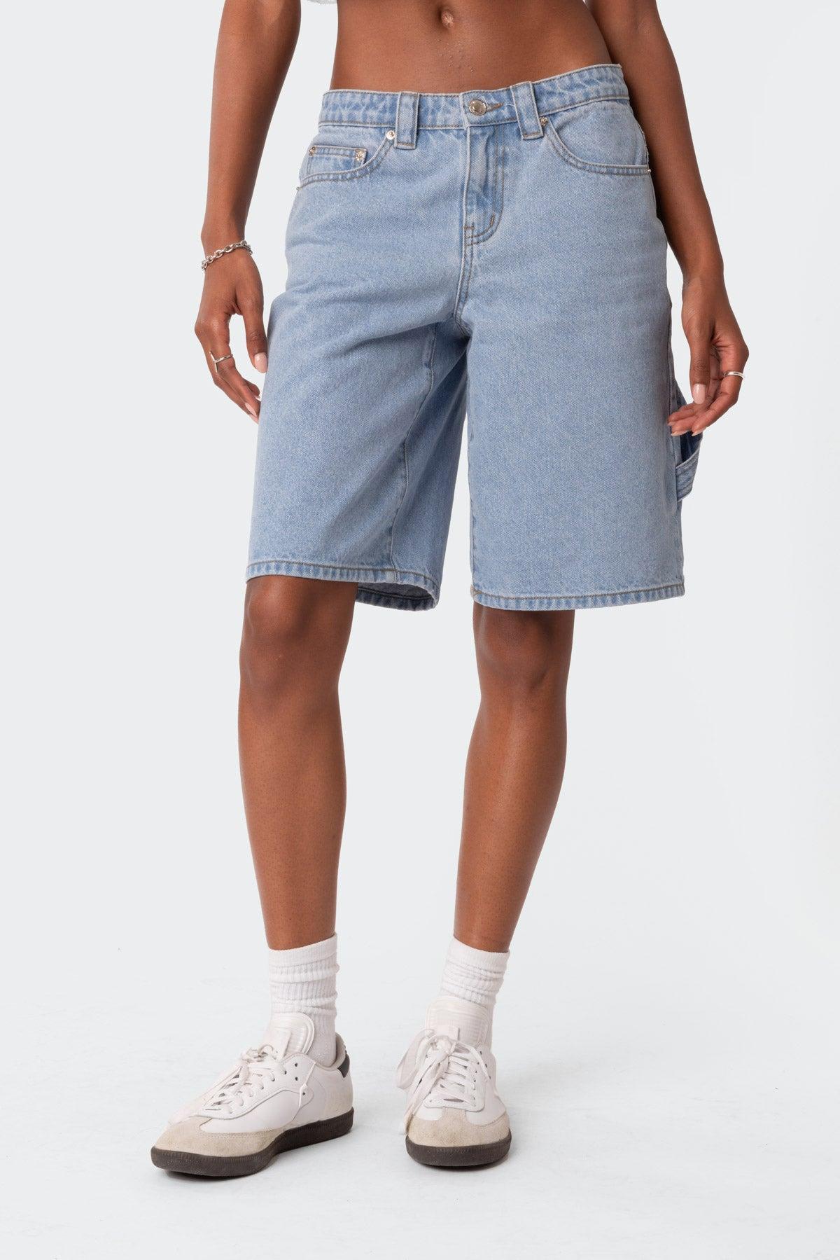 Low Rise Bermuda Denim Carpenter Shorts Product Image