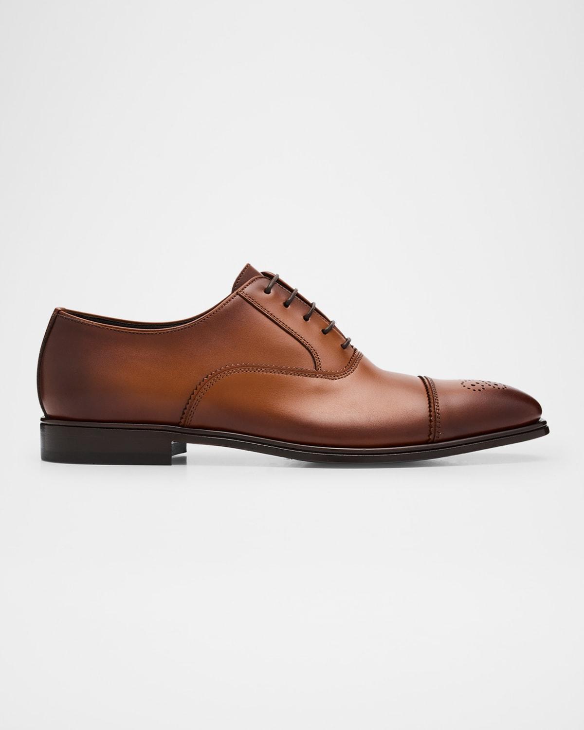 Ferragamo Mens Boston Leather Cap Toe Oxfords Product Image