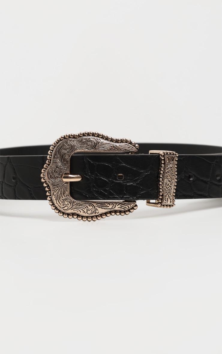 Black Croc Vintage Gold Buckle Western Belt Product Image