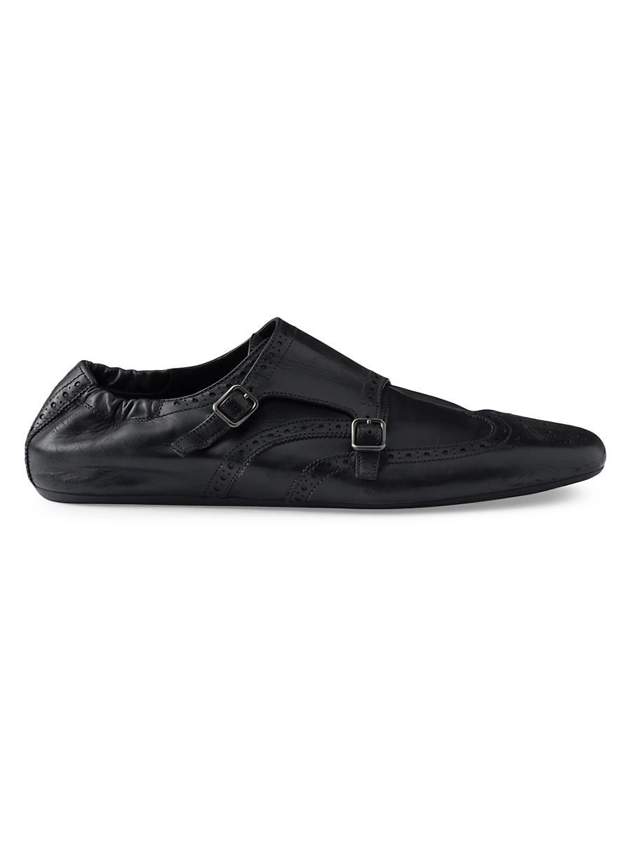 Mens Shuffle Brogue Leather Double-Monk Strap Loafers Product Image