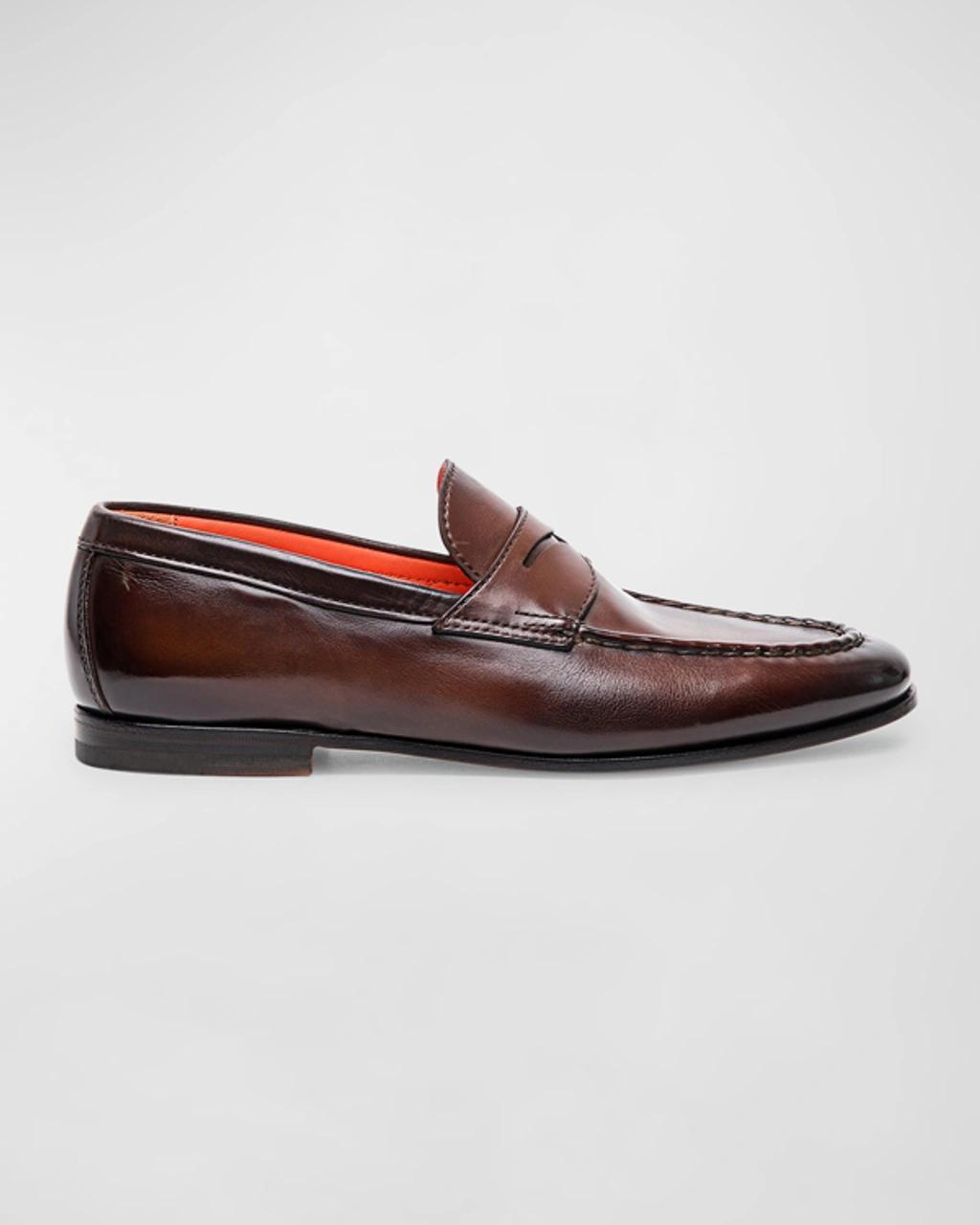 SANTONI Paine Leather Loafers In Cognac Product Image