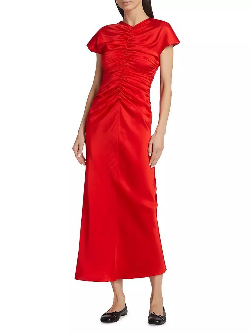 Aubree Ruched Silk Maxi Dress Product Image