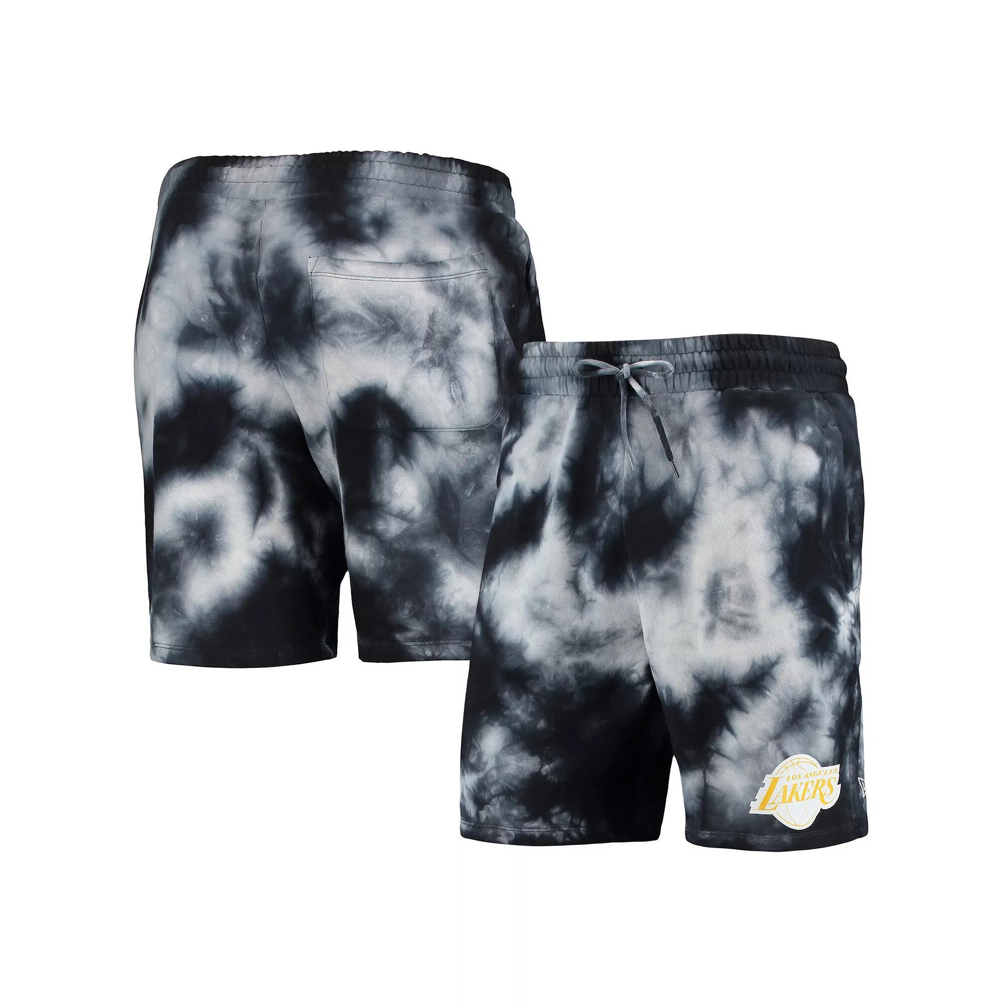 Men's New Era Black Los Angeles Lakers Fleece Tie-Dye Shorts, Size: Medium Product Image