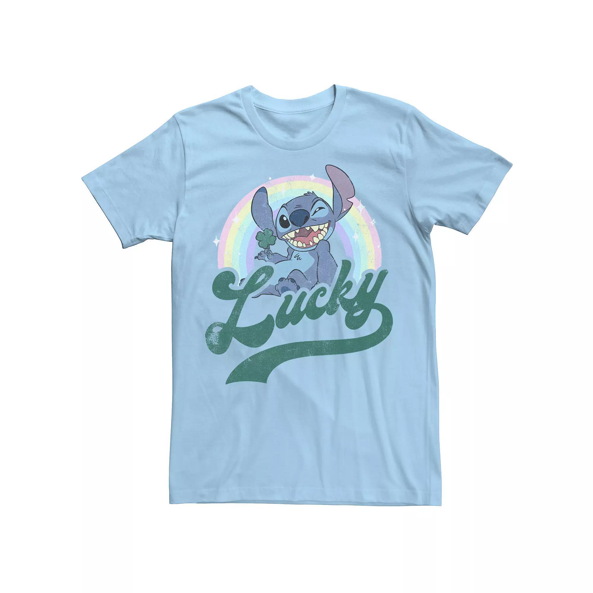 Disney's Lilo & Stitch St. Patty's Lucky Rainbow Portrait Men's Tee, Size: Large, Light Blue Product Image