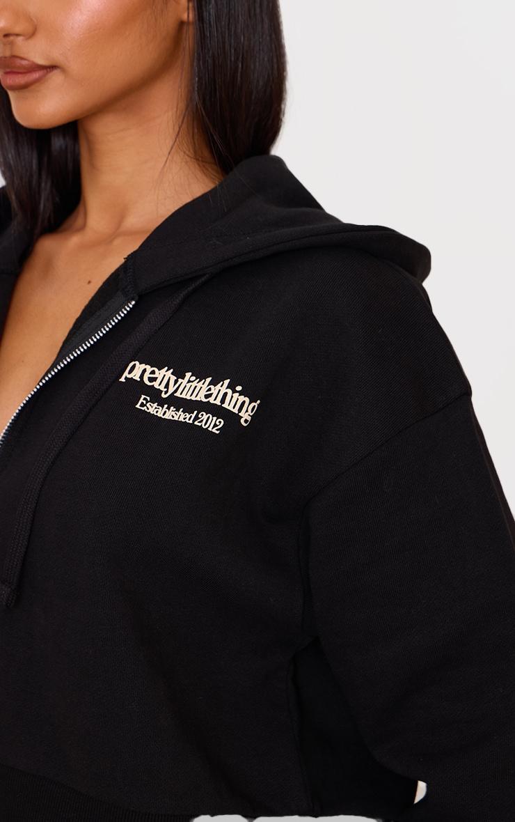 PRETTYLITTLETHING Petite Black Premium Print Zip Front Hoodie Product Image