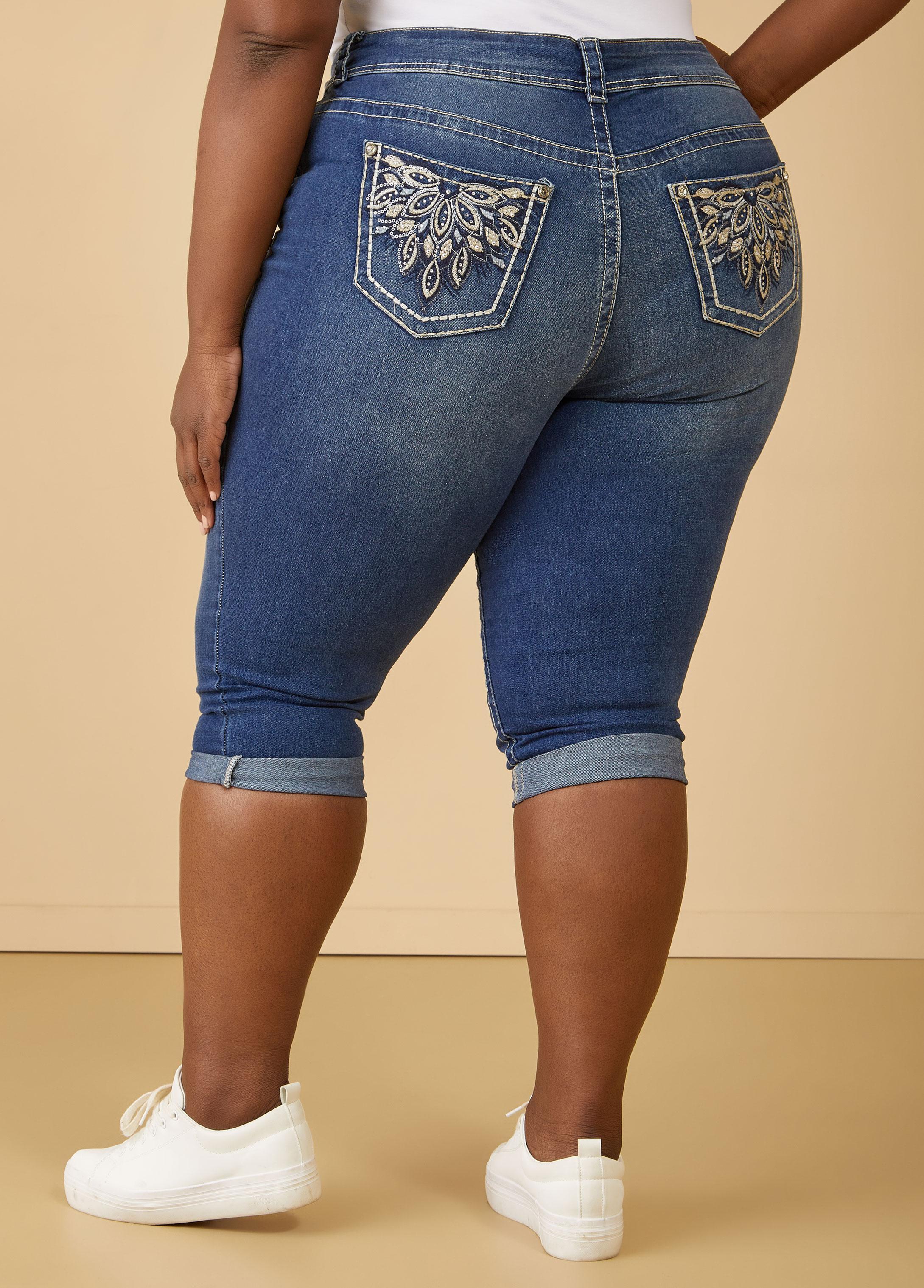 Embellished Denim Capris Product Image