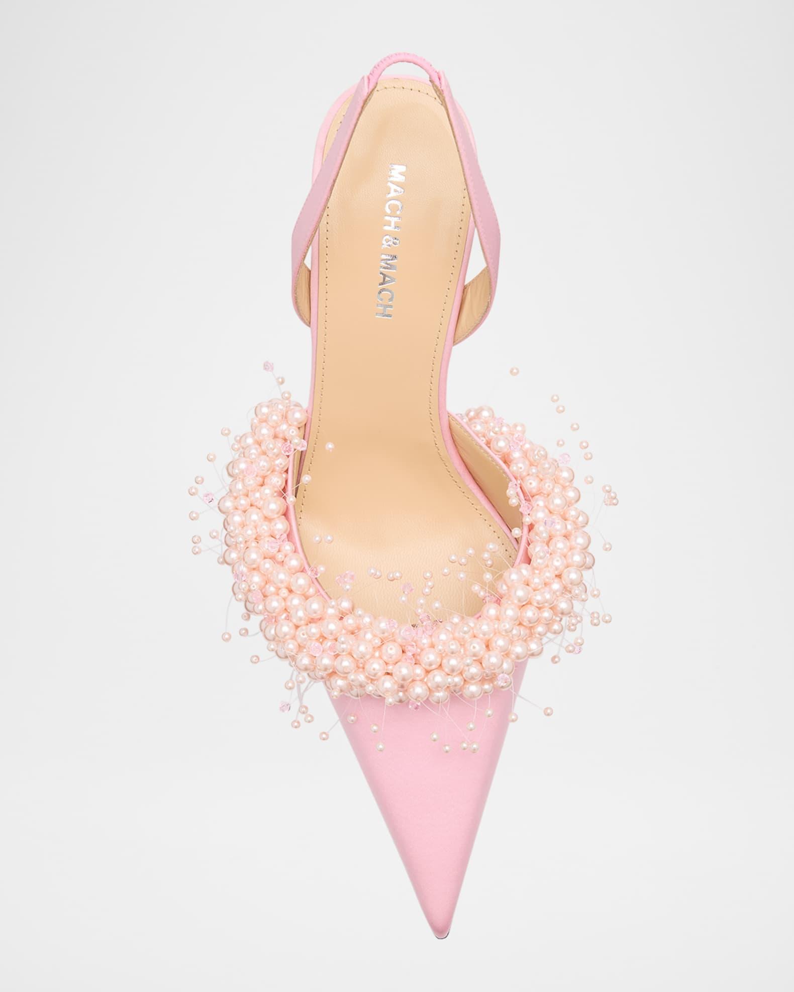 Floating Pearly Satin Slingback Pumps Product Image