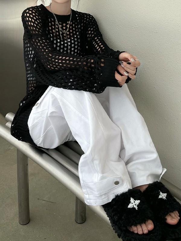 Oversized Crochet Open Knit Top Product Image