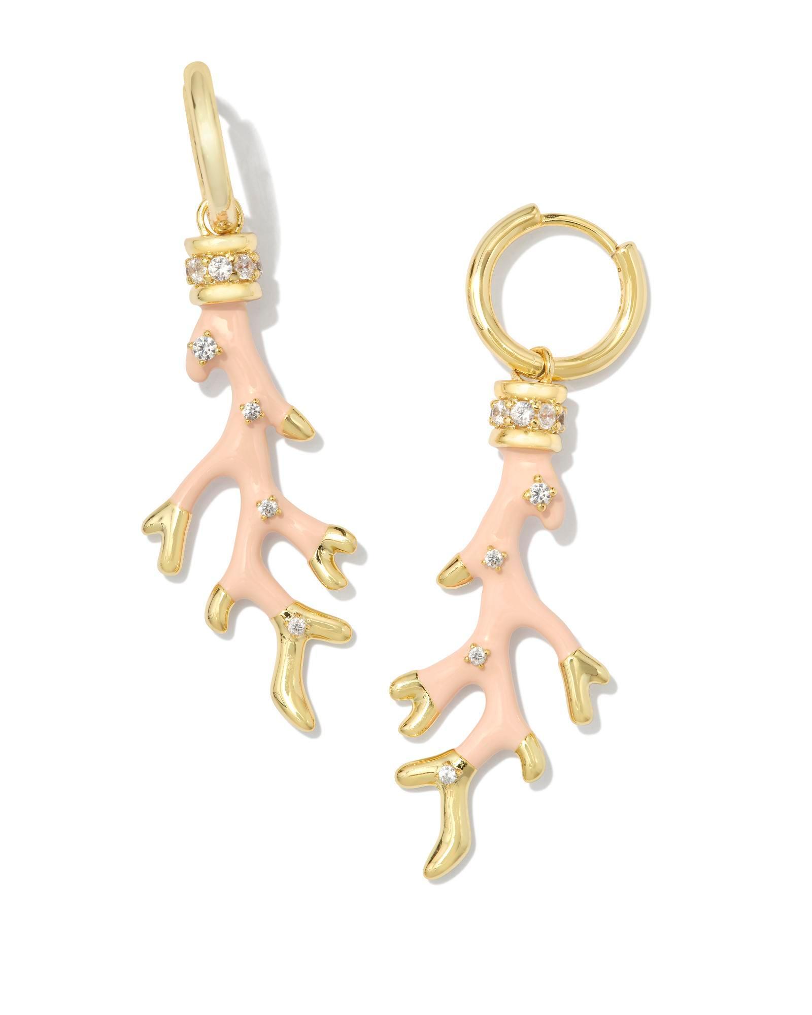 Shea Convertible Gold Huggie Earrings in Blush Enamel Product Image