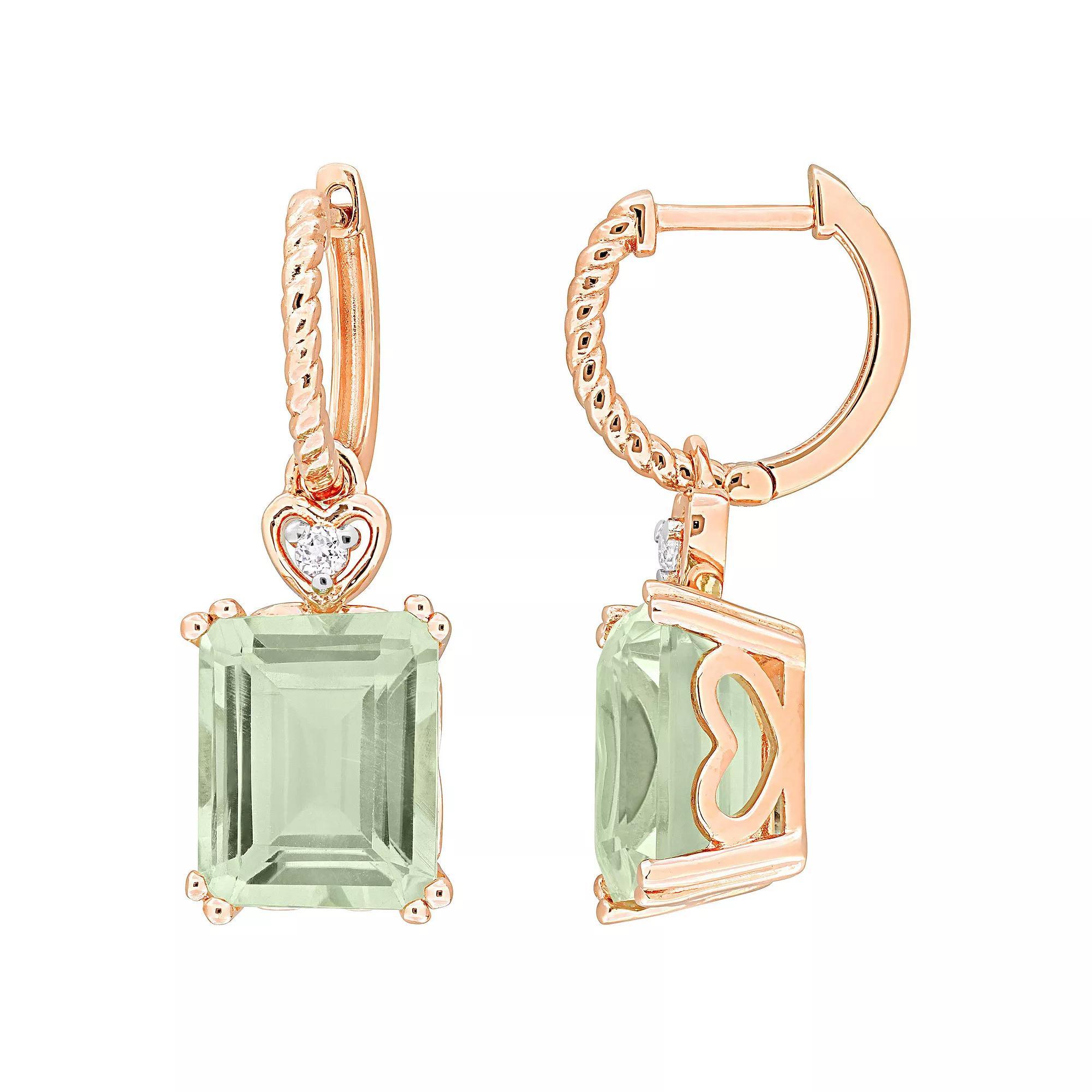Stella Grace 18k Rose Gold Over Silver Green Quartz & White Topaz Drop Hoop Earrings, Women's, Pink Tone Product Image