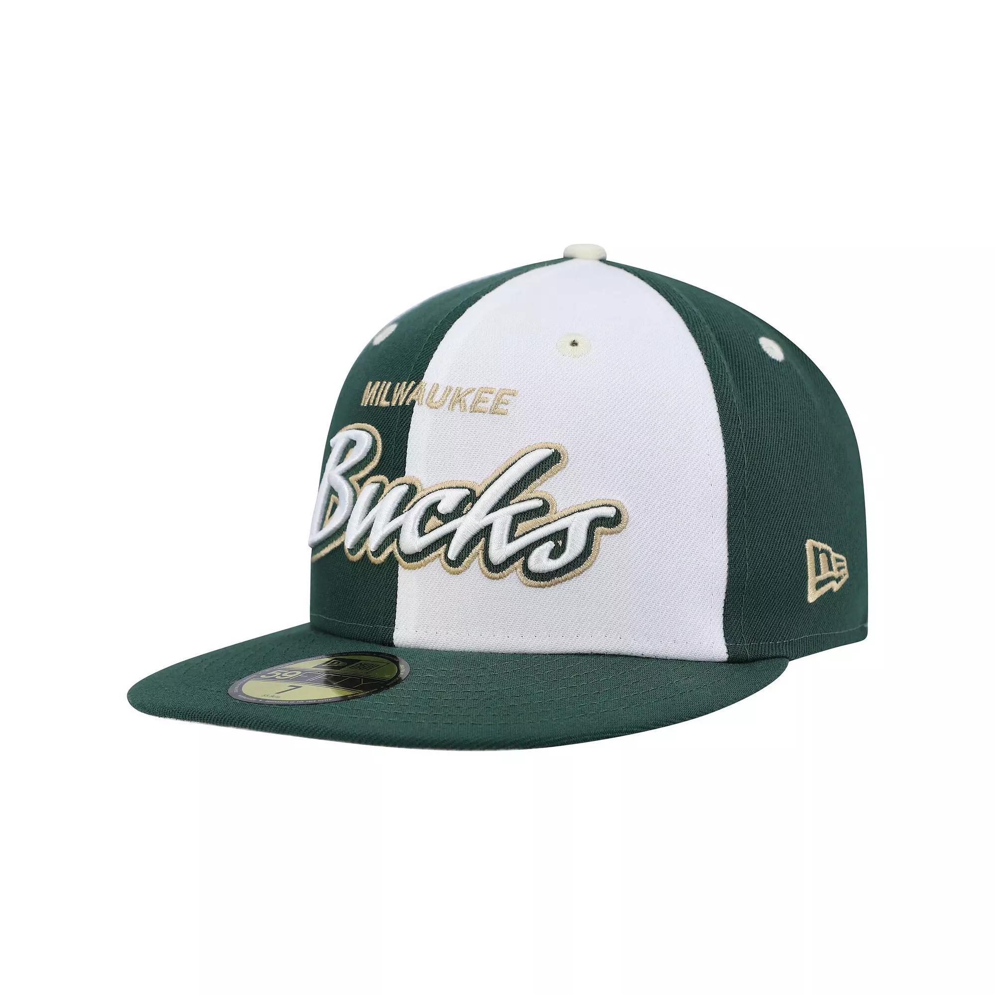 Men's New Era Hunter Green/White Milwaukee Bucks Griswold 59FIFTY Fitted Hat, Size: 7 1/4, Team Product Image