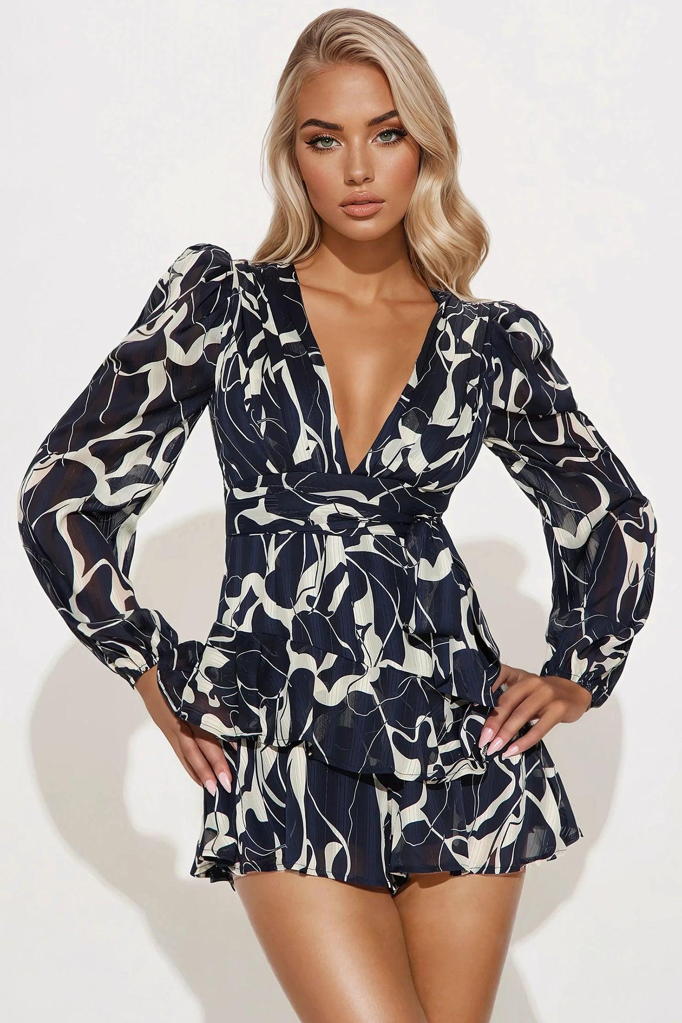 Graced And Gilded Romper - Navy/combo Product Image