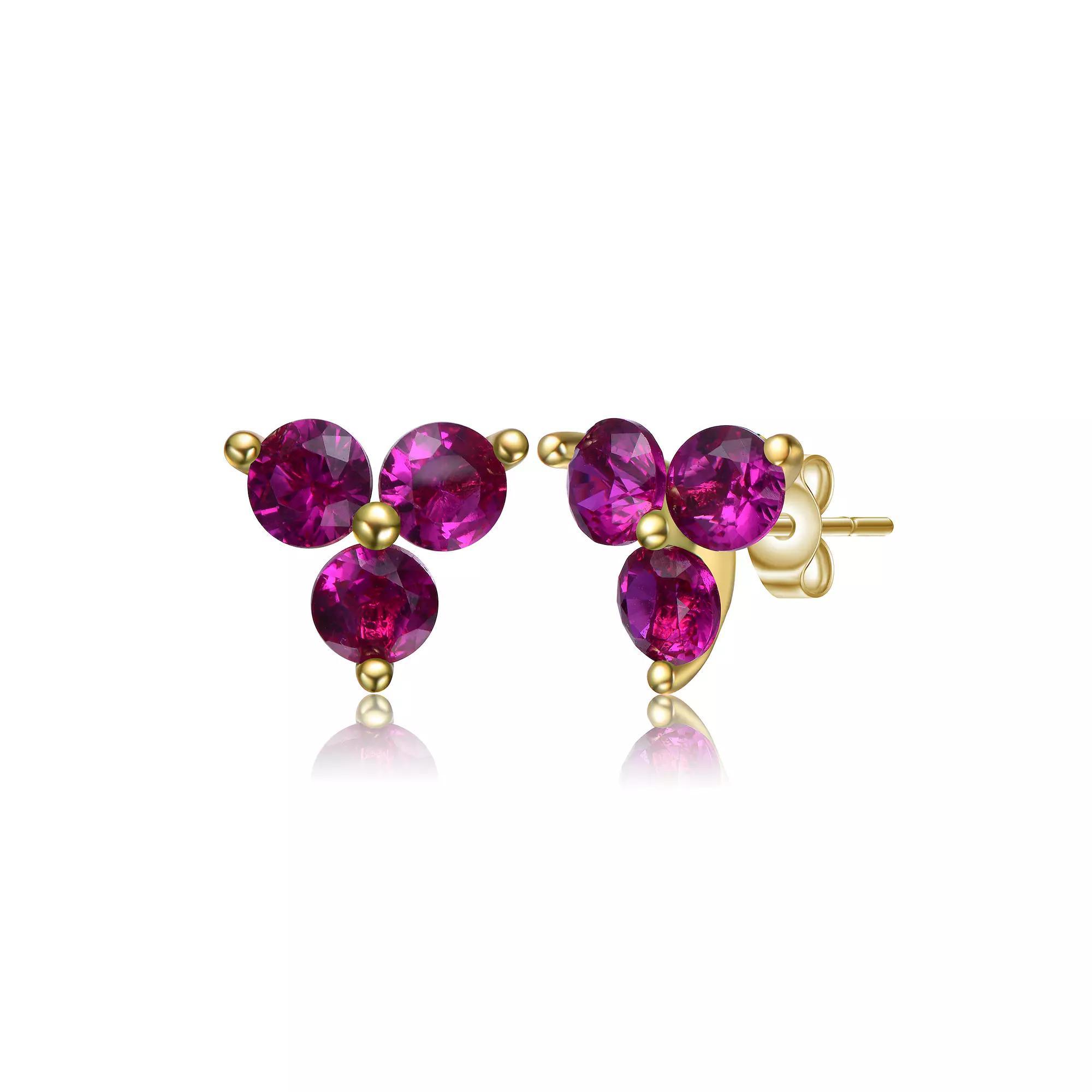 14k Gold Plated Color Cubic Zirconia Stud Earrings, Women's, Gold Tone Red Product Image