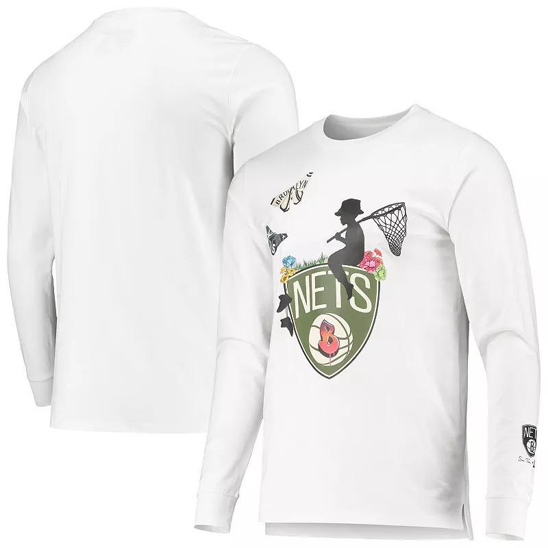 Men's White Brooklyn Nets Sue Tsai Long Sleeve T-Shirt,  Product Image