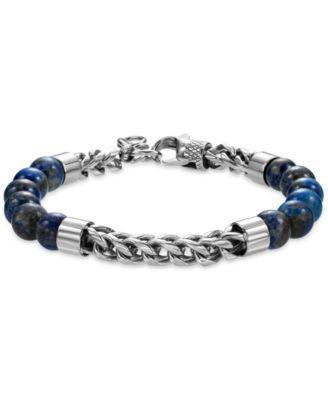 Blackjack Mens Lapis Lazuli Bead & Chain Bracelet in Stainless Steel (Also Tiger Eye) - Onyx Product Image