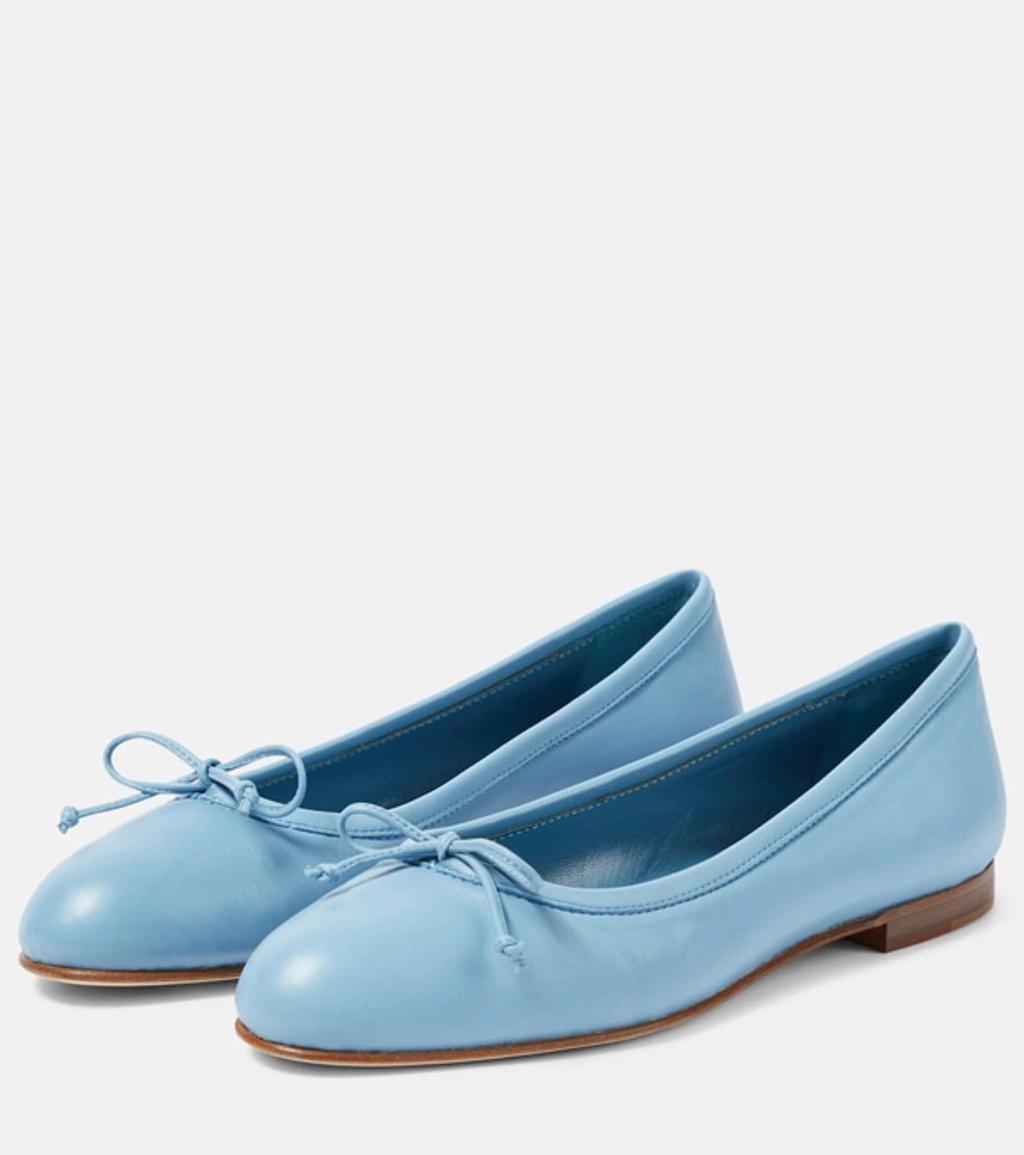 MANOLO BLAHNIK Veralli Leather Bow Ballerina Flats In Navy Product Image