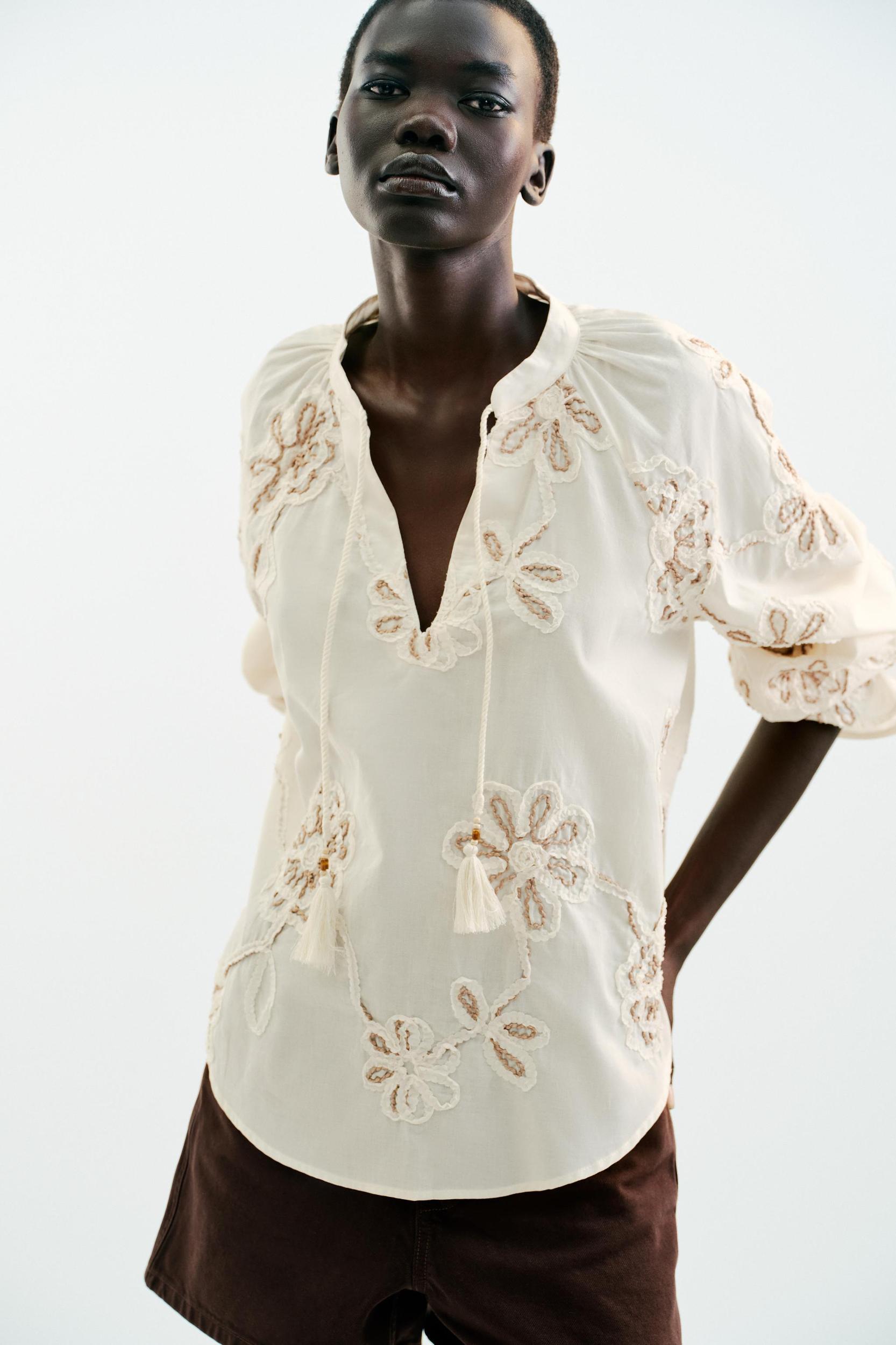 TEXTURED EMBROIDERED BLOUSE Product Image
