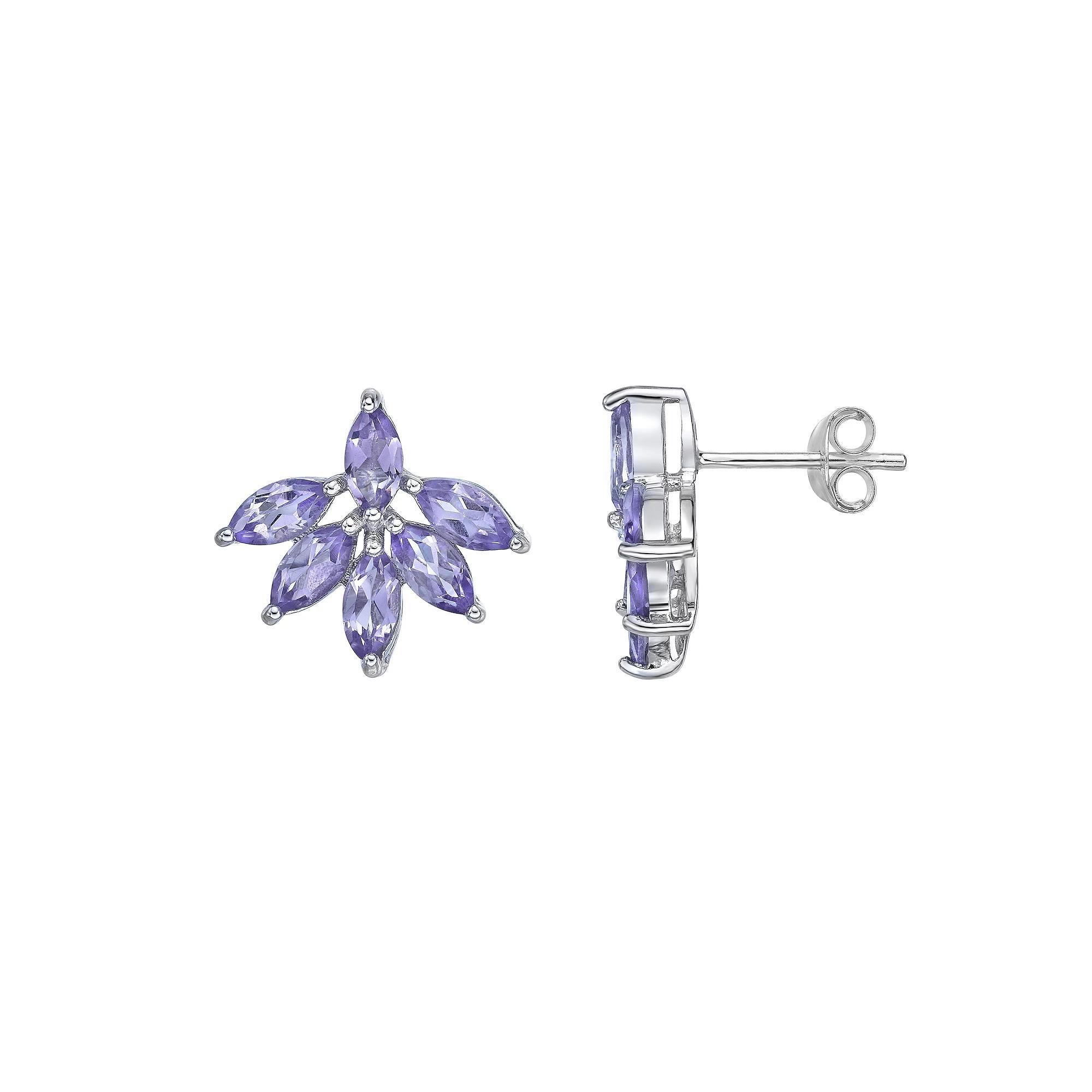 Gemminded Sterling Silver Amethyst Flower Stud Earrings, Women's Product Image