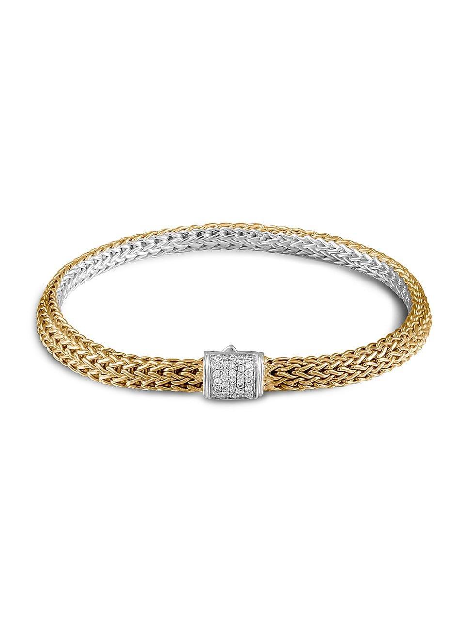 Womens Classic Chain 18K Yellow Gold, Silver & Diamond Pav Reversible Bracelet Product Image