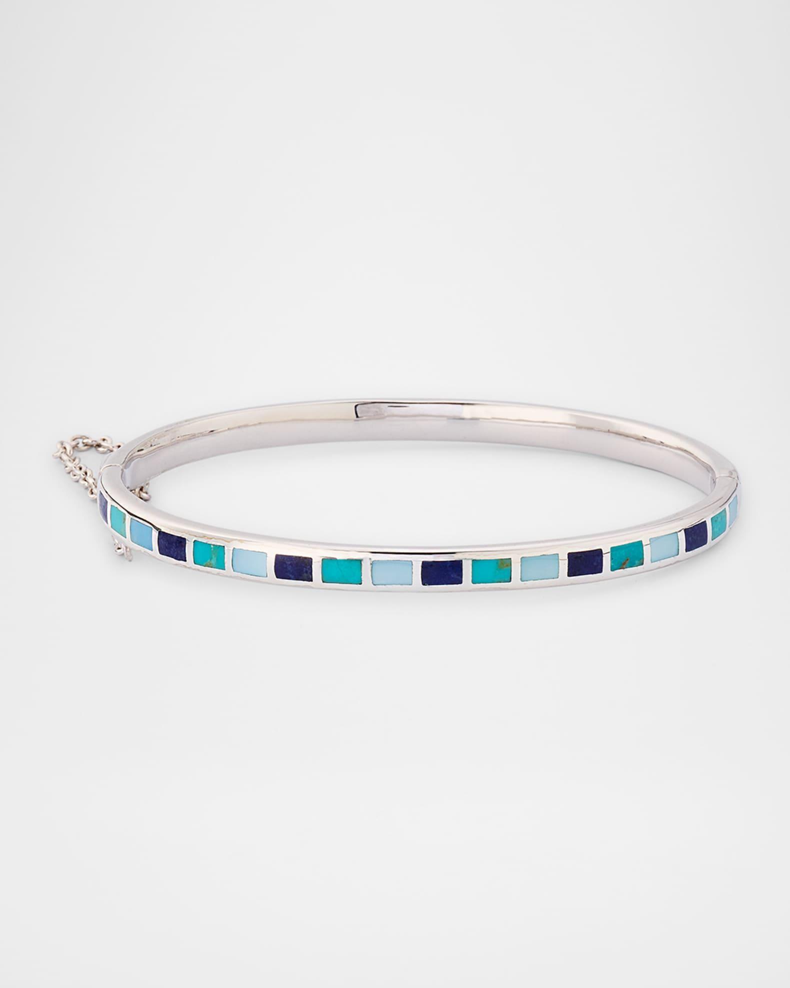 Lapis, Blue MOP and Turquoise Dash Bangle Bracelet in Sterling Silver Product Image