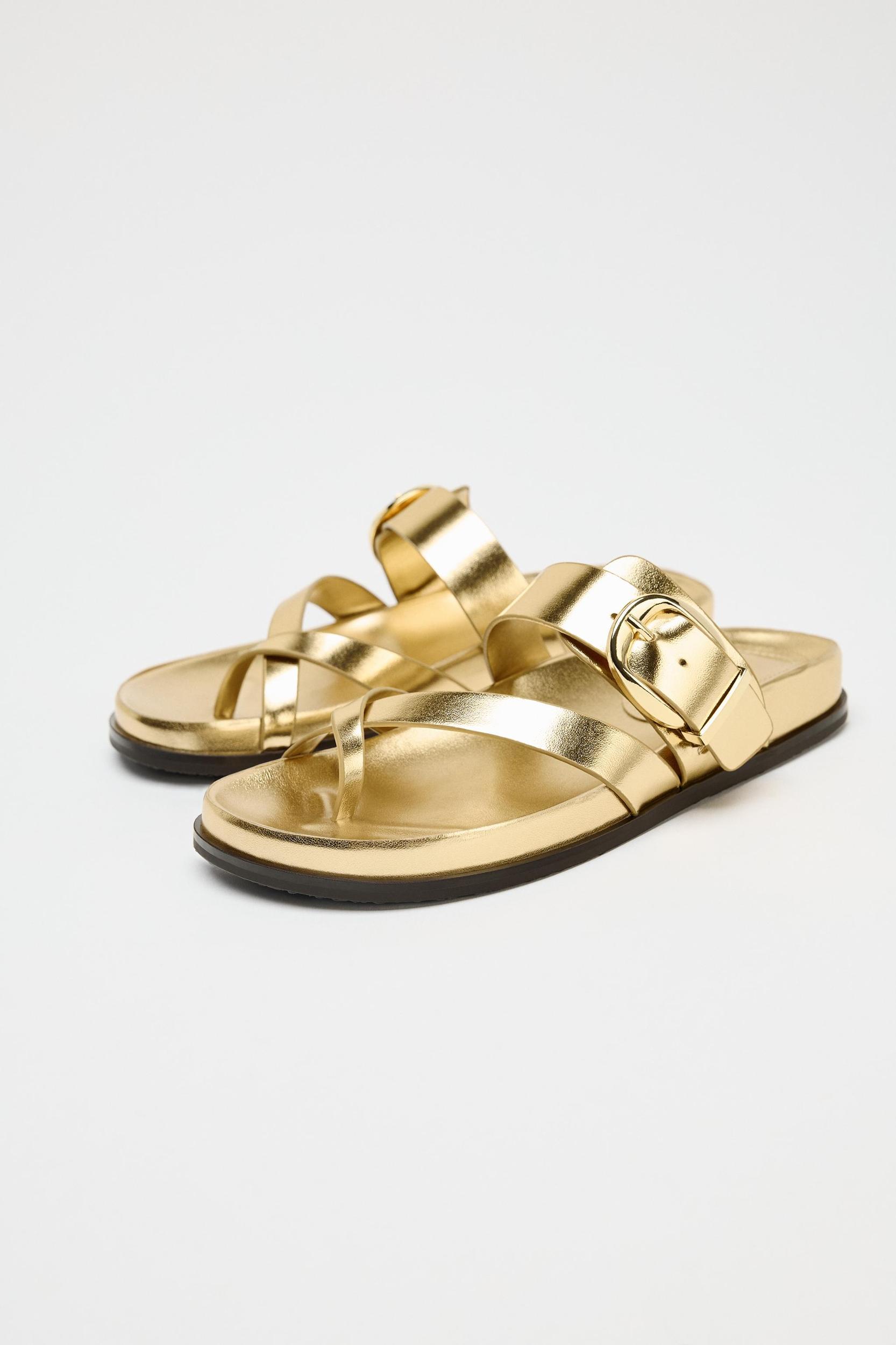 METALLIC EFFECT CROSSED STRAP SANDALS Product Image
