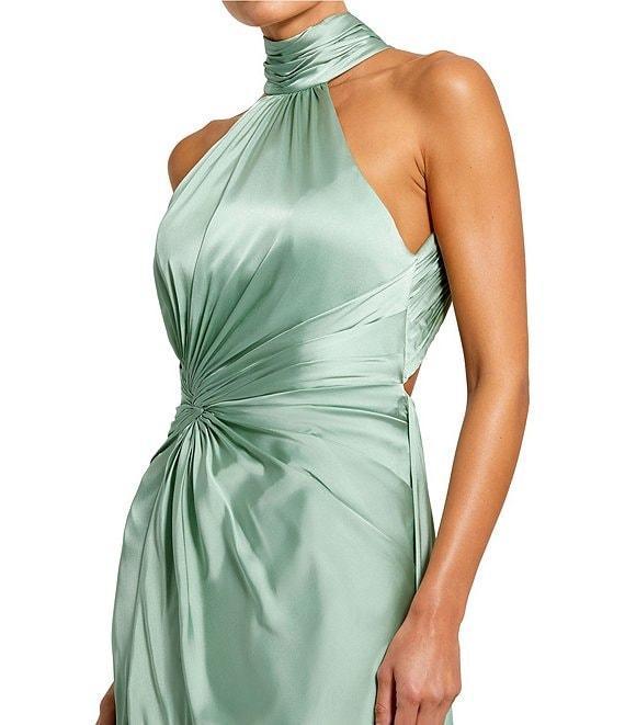 Mac Duggal Satin Halter Mock Neck Sleeveless Side Ruched Gown Product Image