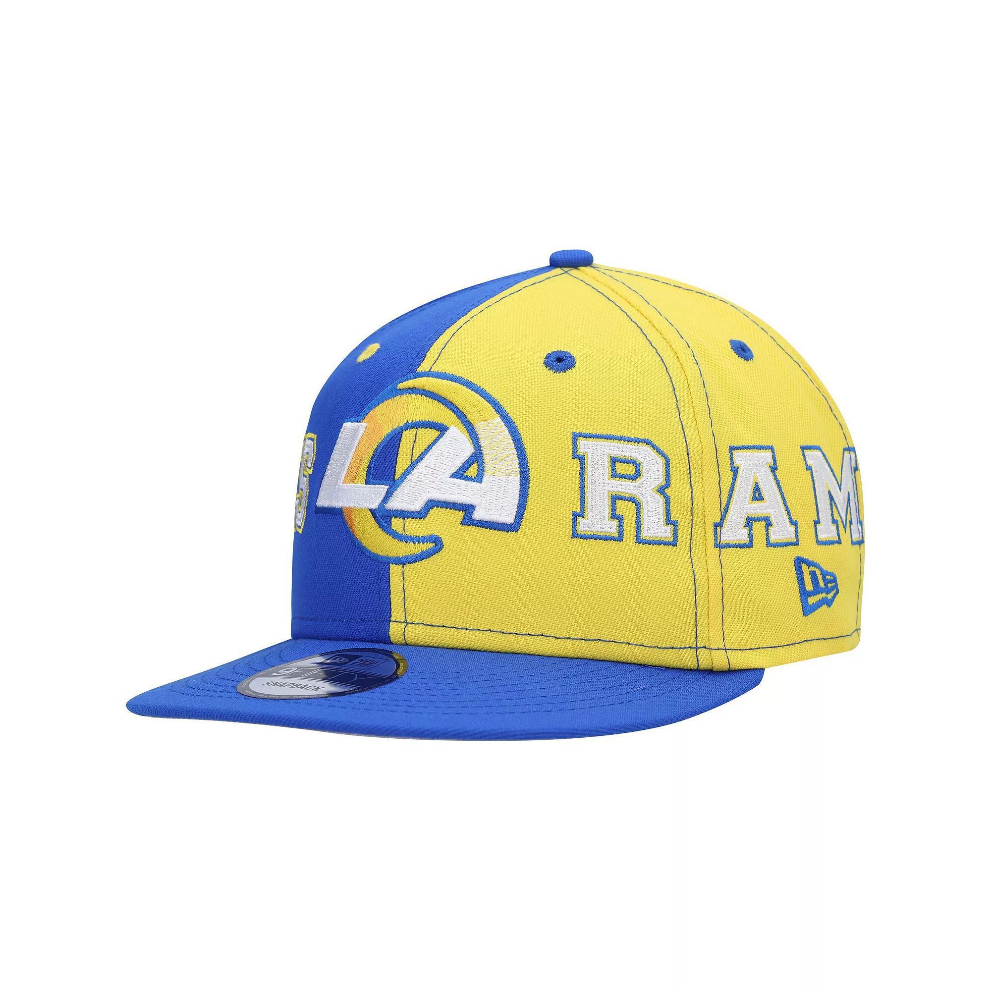 Men's New Era Royal/Gold Los Angeles Rams Team Split 9FIFTY Snapback Hat, Blue Product Image